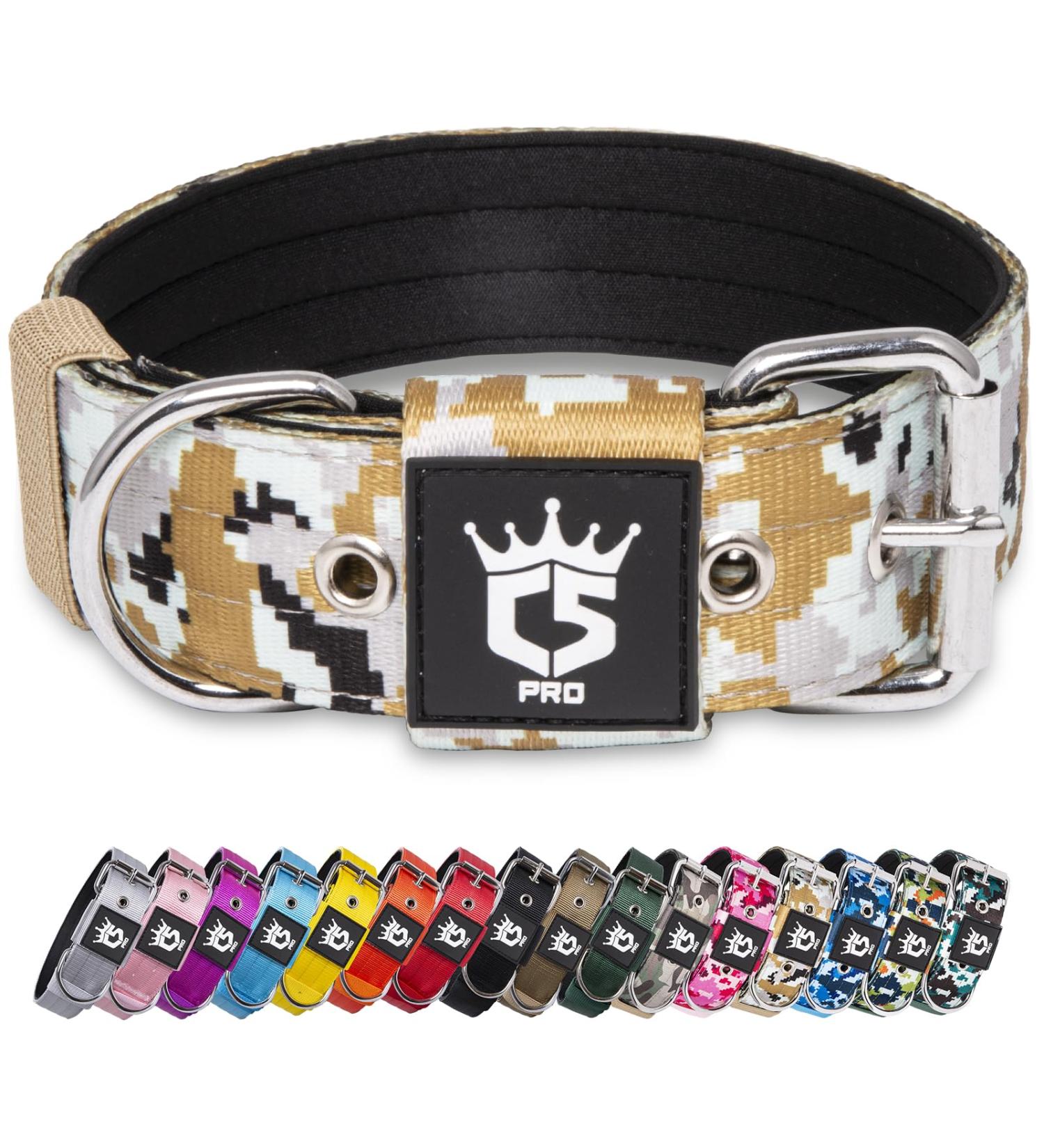 Tspro Tactical Dog Collar - Military Standard 3.8cm Wide Adjustable L-Size (52cm-60cm) Strong Camouflage Khaki Design with Stable Metal Buckle - Buy Online on GoSupps.com