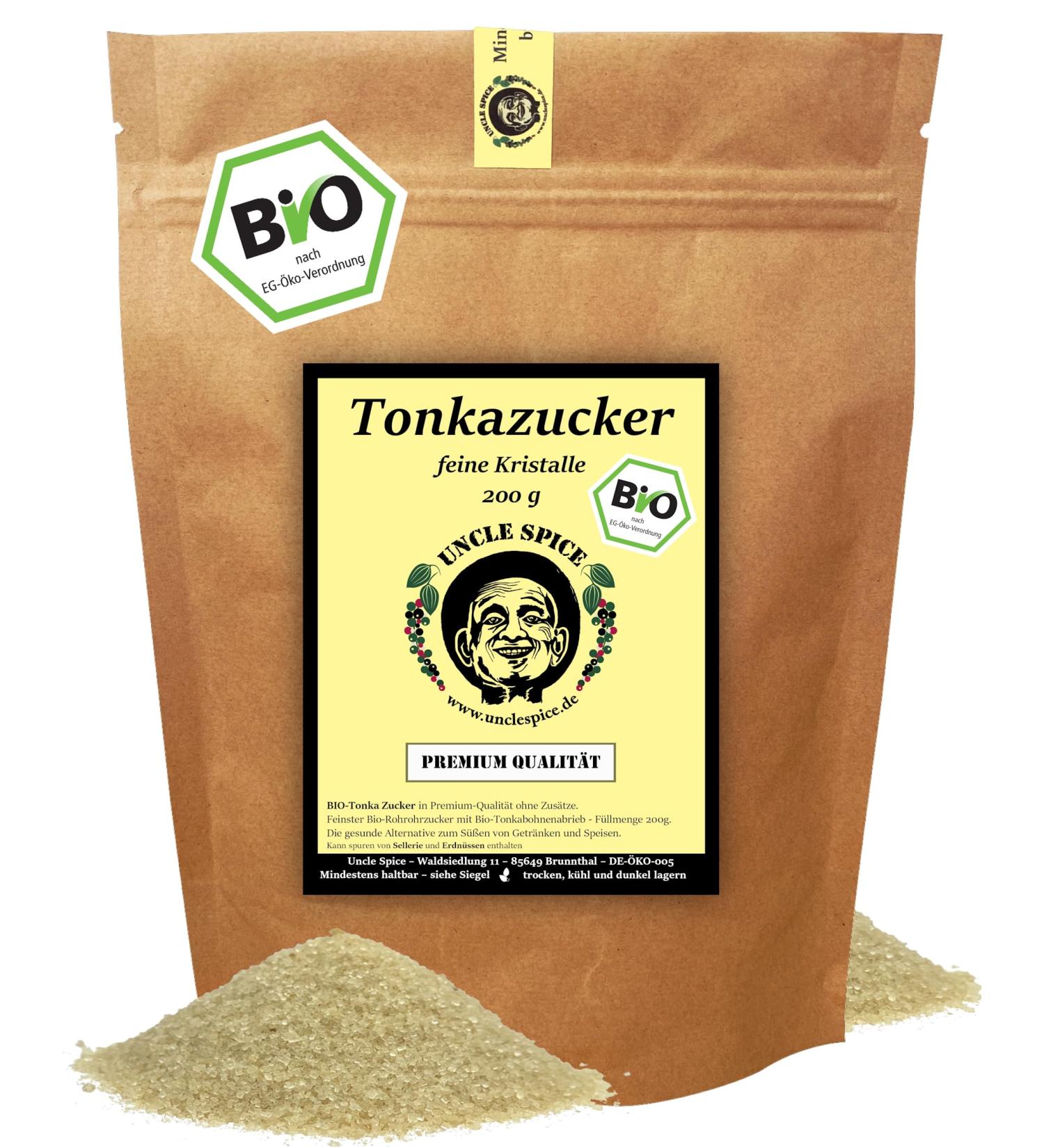 Uncle Spice Bio Tonka Sugar 200g - Organic Cane Sugar with Grated Clay Beans | Natural Vanilla Sugar Alternative - Buy Online on GoSupps.com