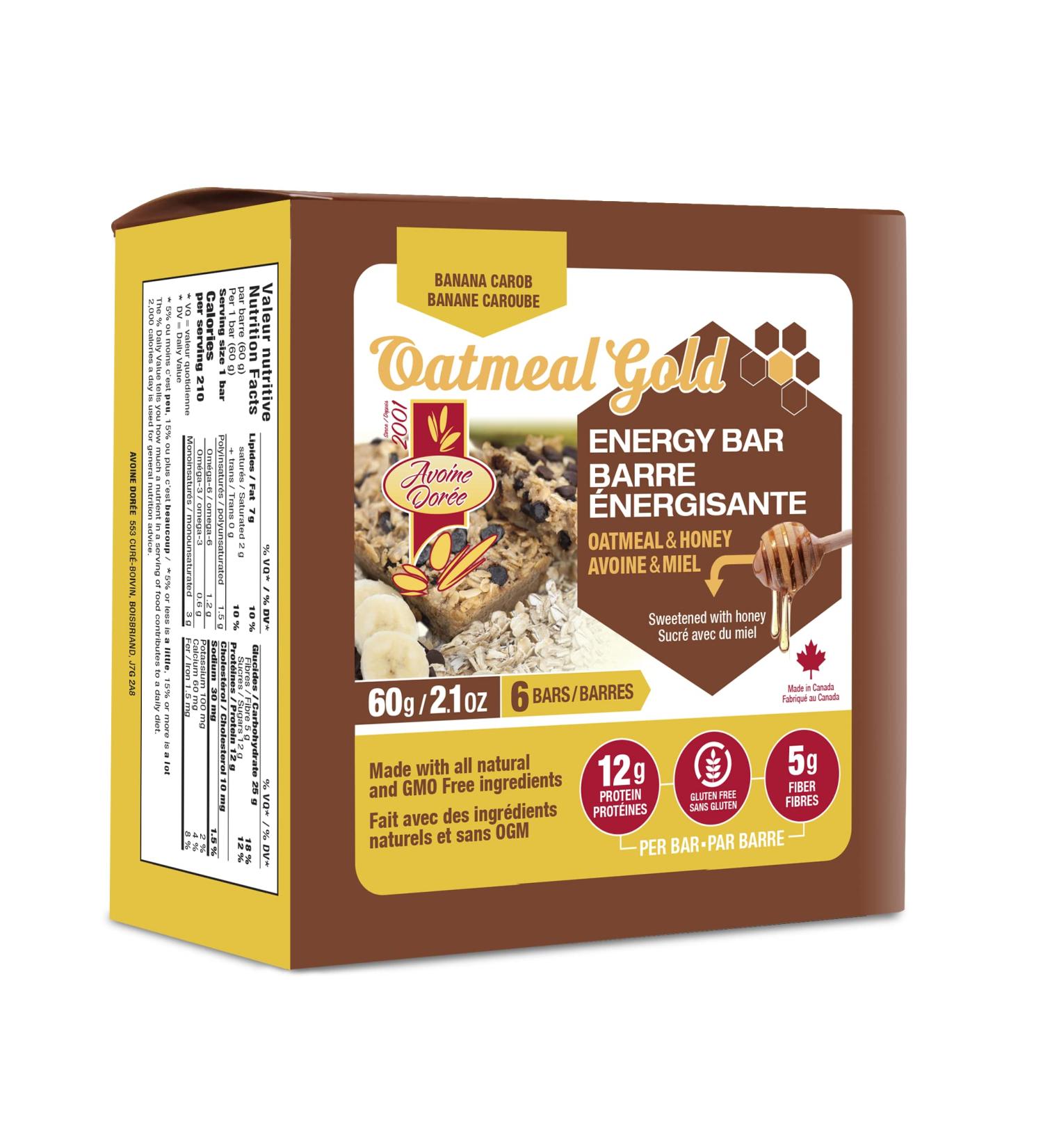 Oatmeal & Honey Protein - Energy Bar Gluten Free Snack High in Fiber Banana-Carob 60g Bar (6 count) Banana-Carob 60 grams - Buy Online on GoSupps.com