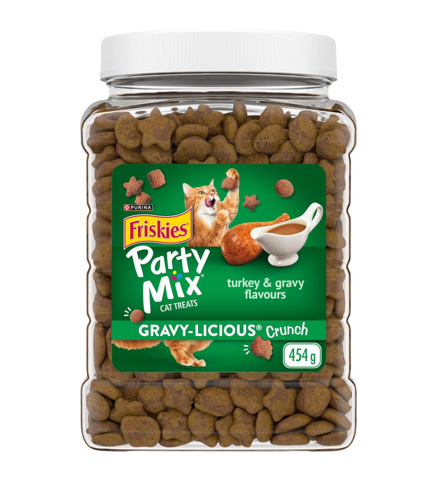 Friskies Party Mix Cat Treats Gravy-licious Crunch Turkey and Gravy - 454 g Cannister (1 Pack) 454 g (Pack of 1) - Buy Online on GoSupps.com