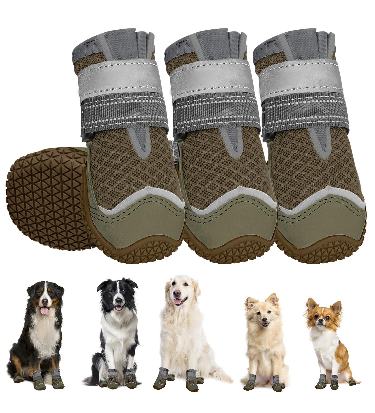 Eyin Dog Shoes - Breathable Paw Protection for All Sizes Non-Slip Sole Reflective Velcro Outdoor Sports - Brown Size 4 (5.2 cm Width) - Buy Online on GoSupps.com