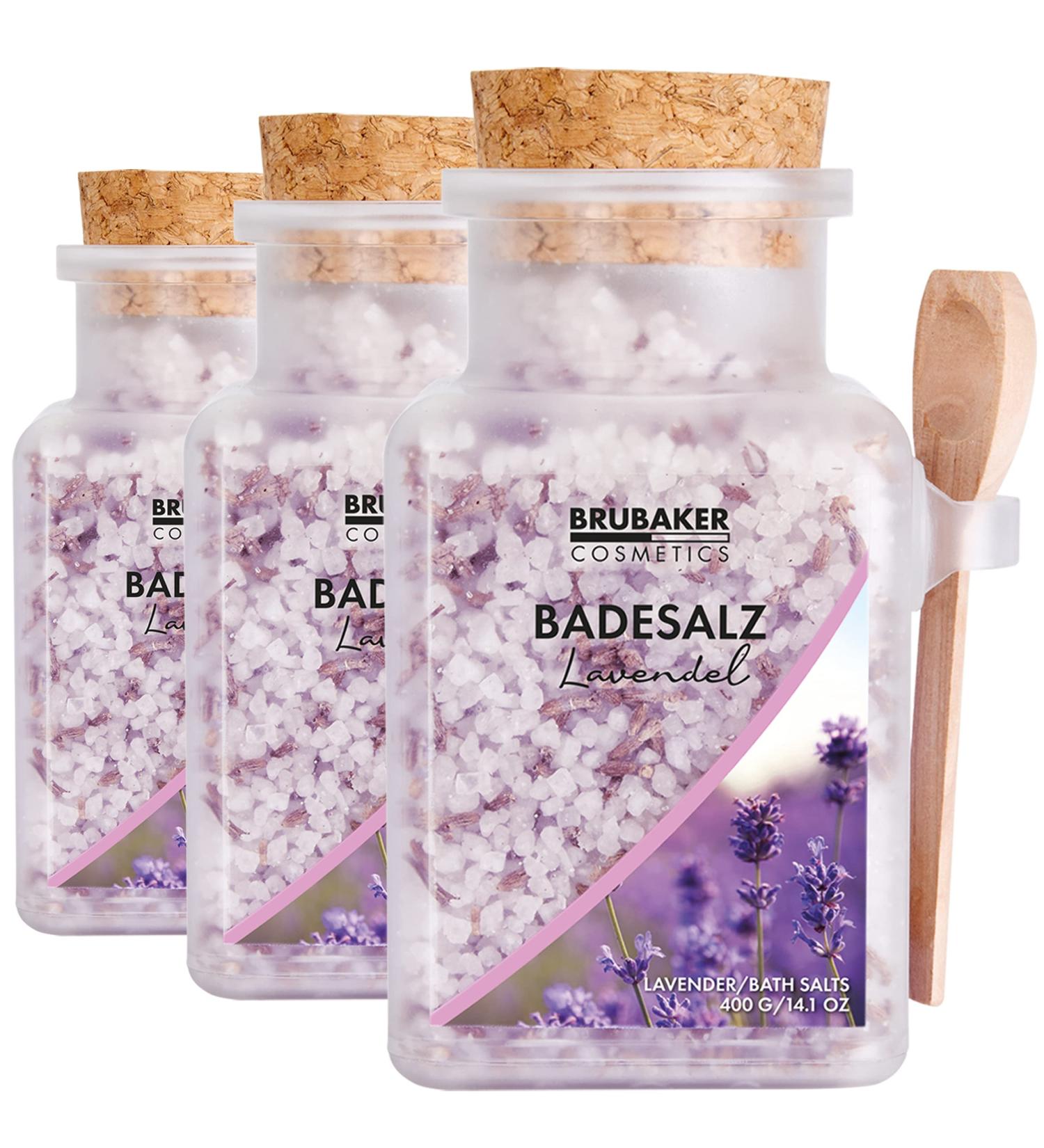Brubaker Swimming Salt 3x400g - Lavender Fragrance - Wellness Bathing Additive with Flowers & Natural Extracts - Relaxation & Body Care with Wood Measuring Spoon - Buy Online on GoSupps.com