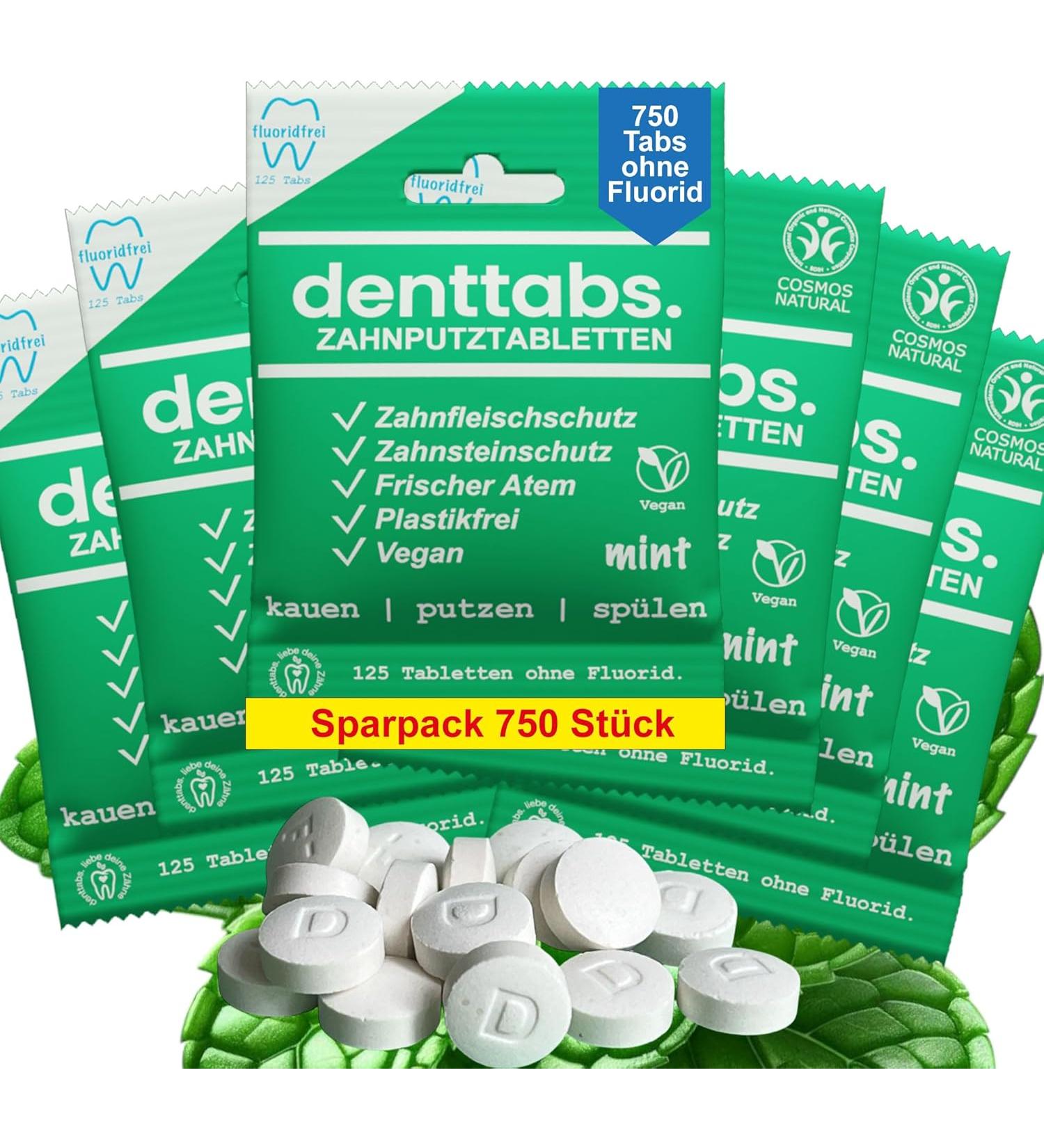 DENTTABS Fluoride-Free Toothpaste Tablets - 750 Vegan Natural Cosmetics | Mild & Pleasant - International Shipping Available - Buy Online on GoSupps.com