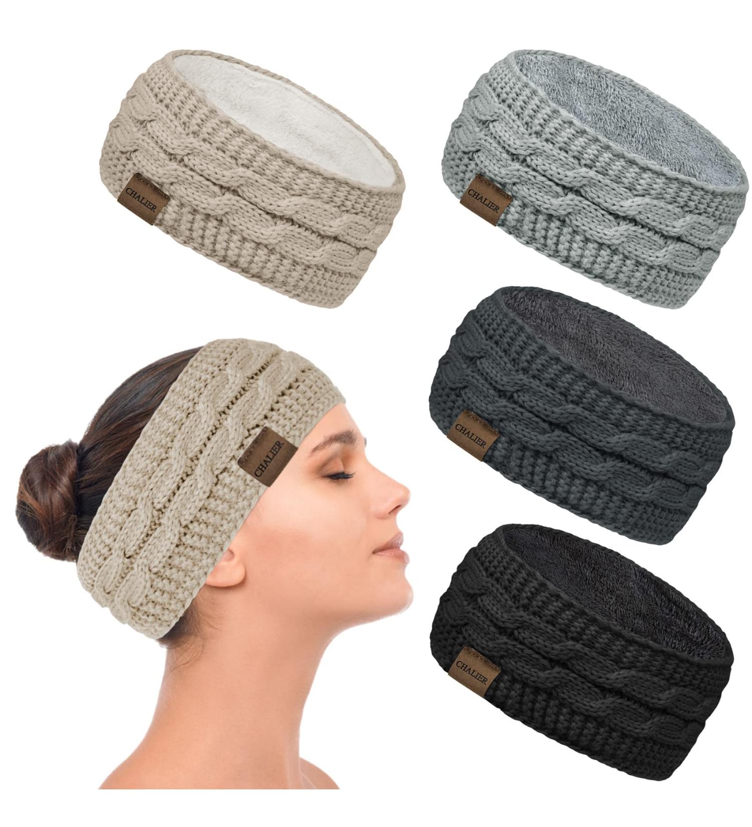 Winter Cable Knit Headbands 4 Pcs - Ear Warmer Thermal Twist Headbands for Women - Perfect for Outdoor Sports and Parties - Black/Deep Grey/Light Gray/Beige - Great Gift Idea - Buy Online on GoSupps.com
