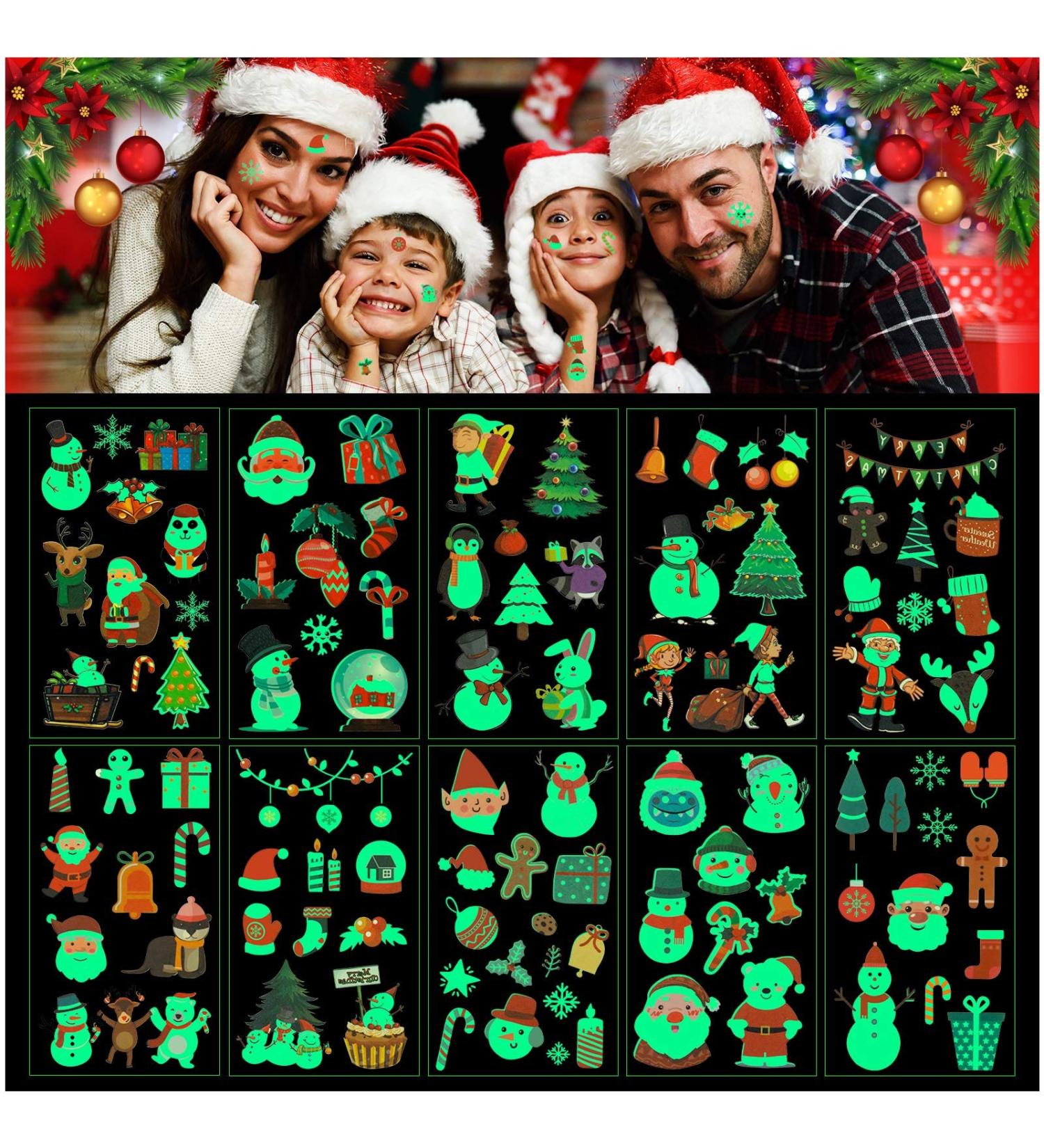 Christmas Luminous Temporary Tattoo Stickers for Kids - Glow in the Dark Waterproof Decals (10 Sheets) - Perfect Gift Idea - Buy Online on GoSupps.com