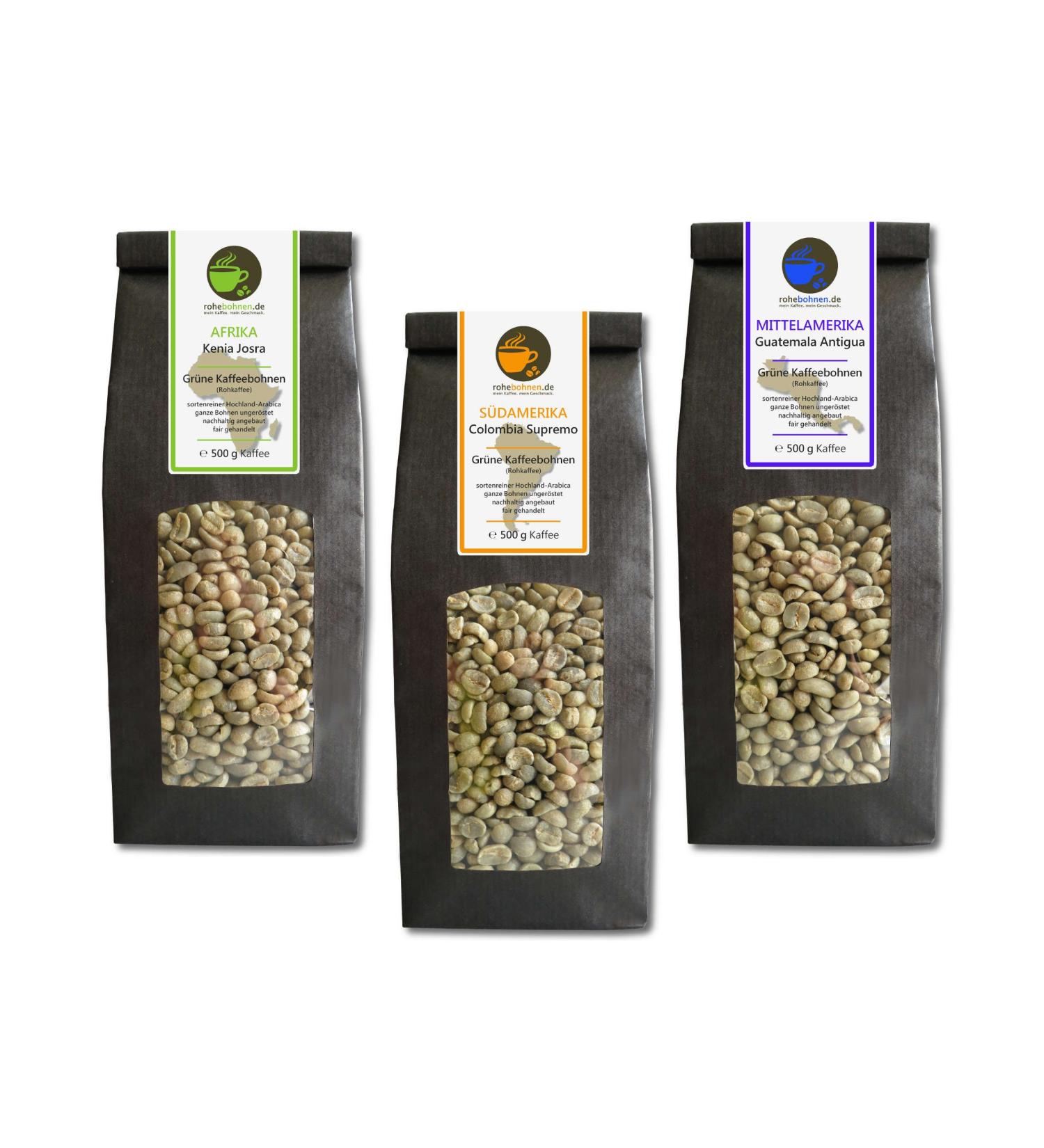Raw coffee - Green coffee Kenya Colombia Guatemala (green coffee beans economy pack 3x500g)