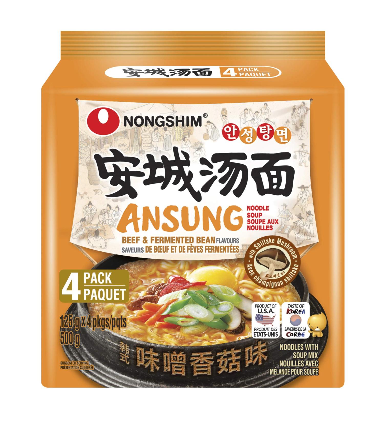 Nongshim Ansung Noodle Soup 4-Pack (Beef and fermented Bean) - Buy Online on GoSupps.com