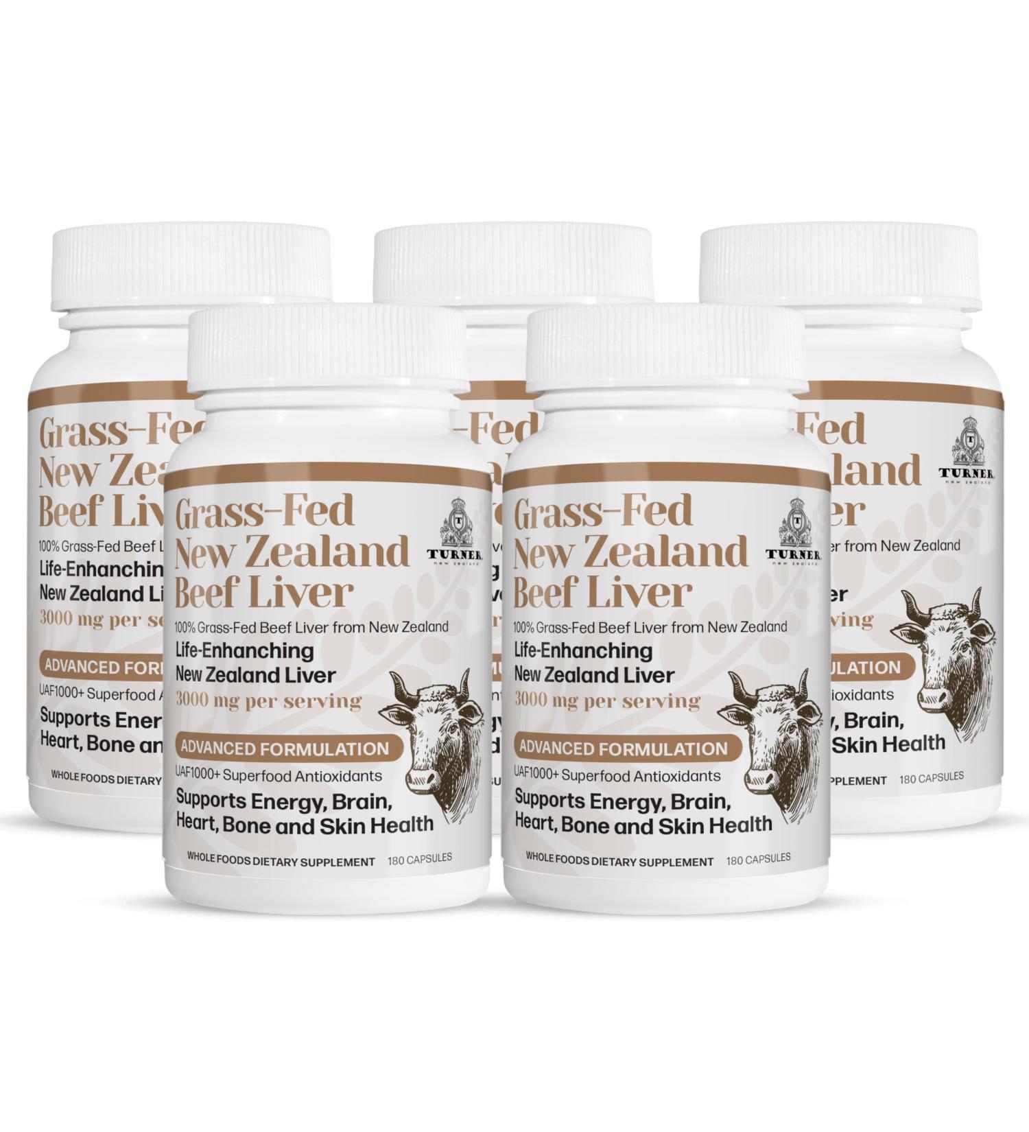 TURNER New Zealand 100% Live-Grass-Fed Beef Liver 900 Capsules Supports Energy Production Detoxification Digestion Immunity and Full Body Wellness Non-GMO 3000mg