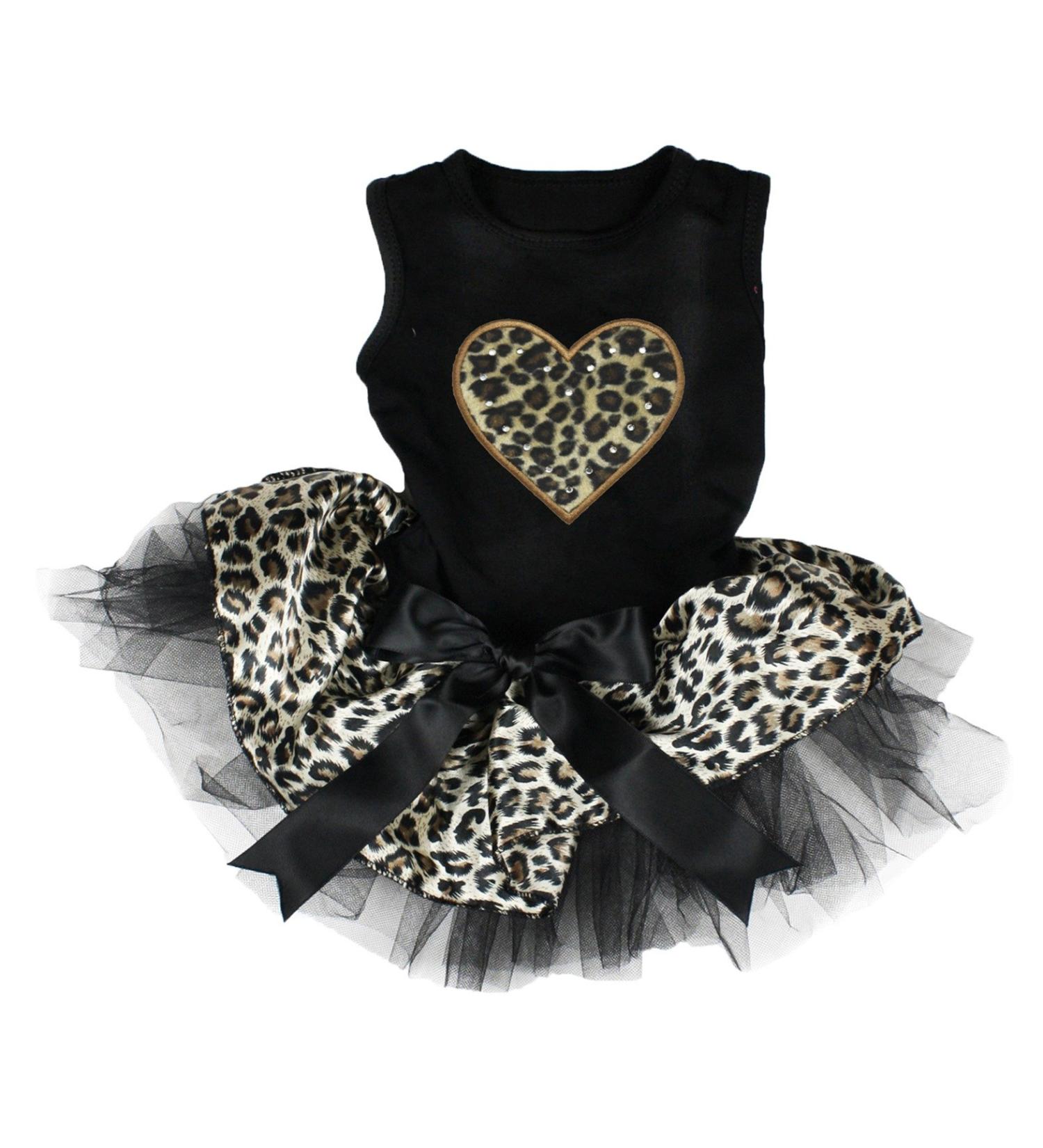 Petitebella Leopard Heart Puppy Dog Dress (Black/Leopard, X-Large) Black/Leopard X-Large