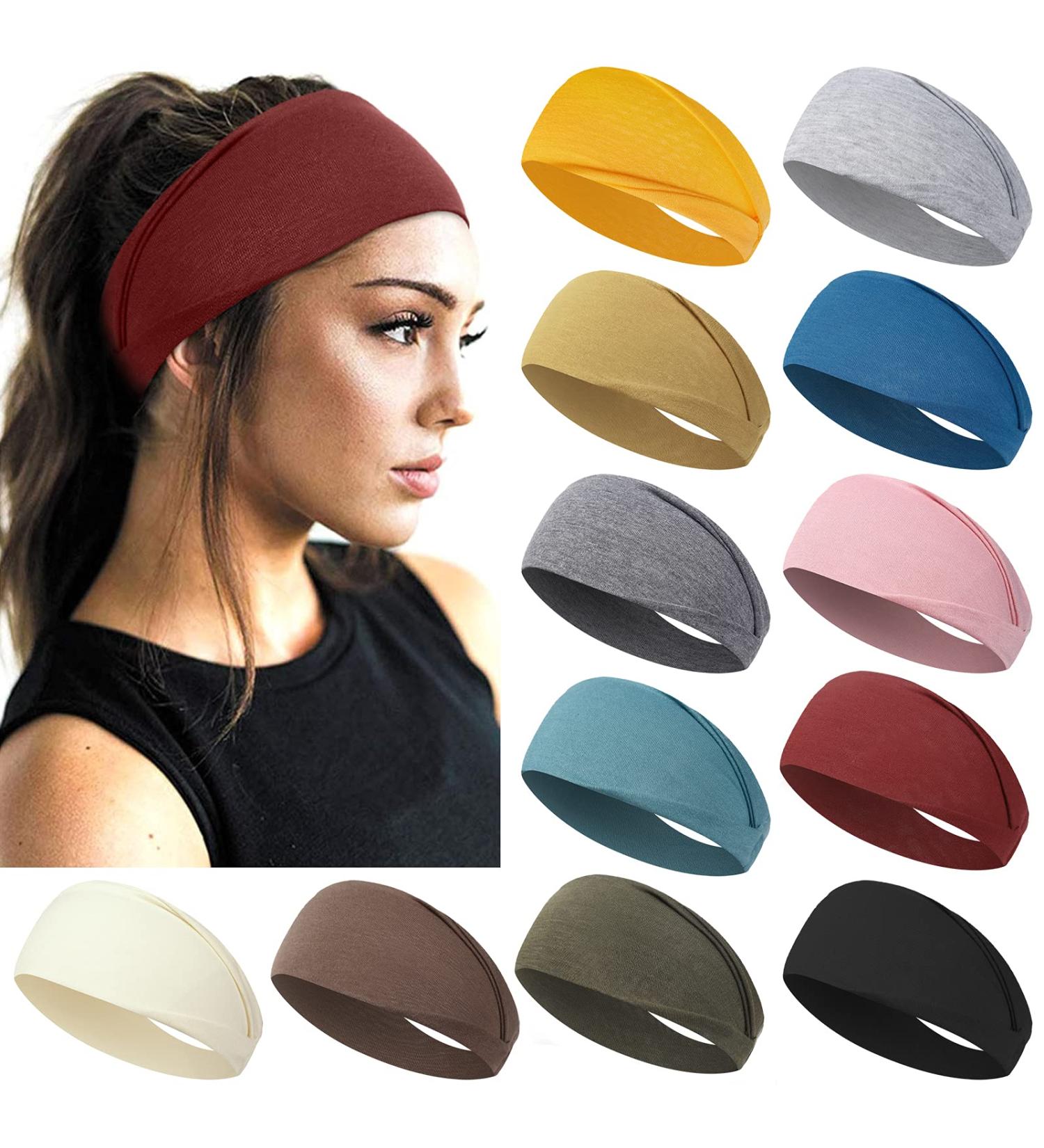 AKTVSHOW 12 Pack Women's Short Hair Elastic Headbands for Workout Sports Yoga - Wide Thick Sweat Headbands for Exercise - Hair Accessories Set - Buy Online on GoSupps.com