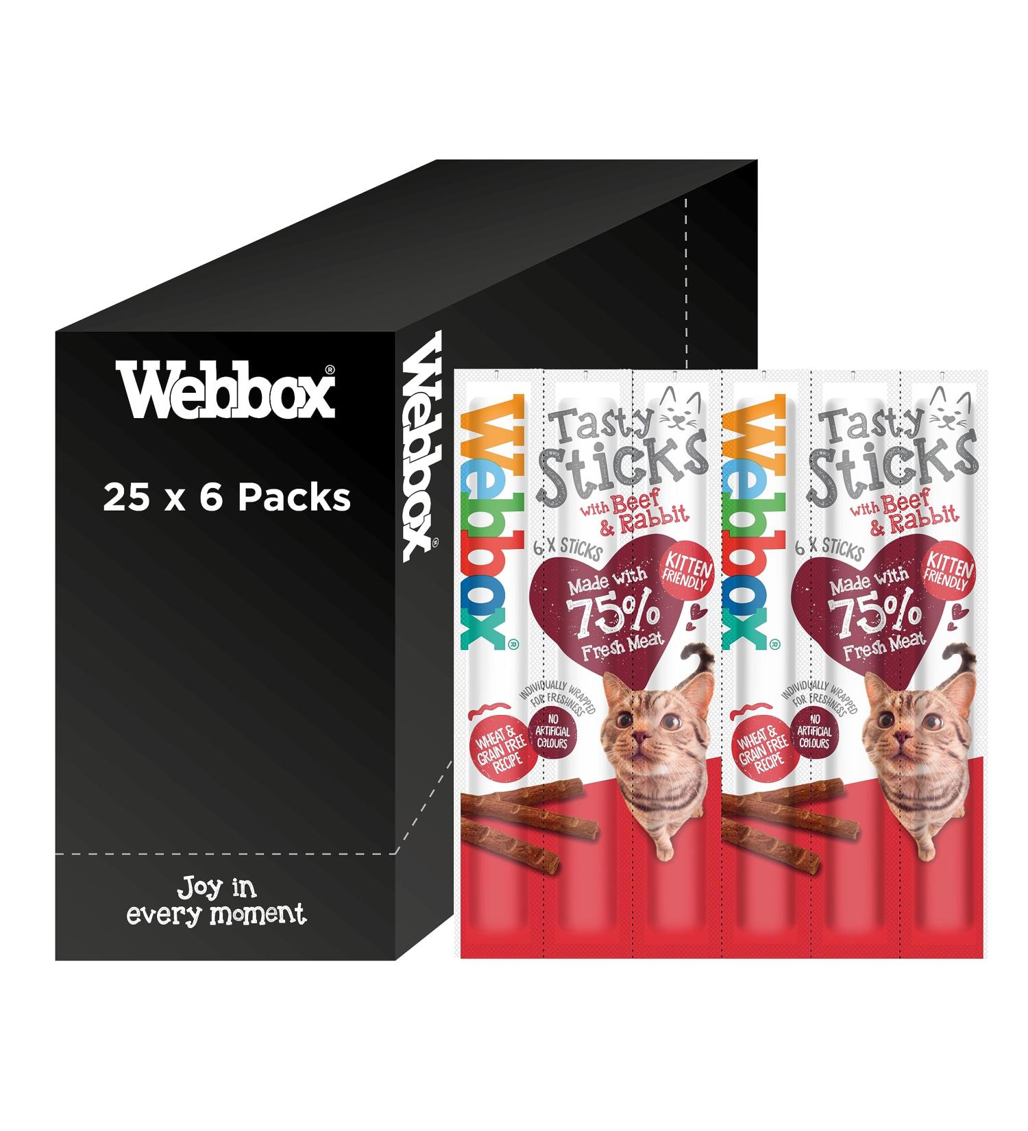 Webbox Tasty Sticks Cat Treats Beef and Rabbit - Kitten Friendly Wheat and Grain Free No Artificial Colours (25 x 6 Packs) - Buy Online on GoSupps.com