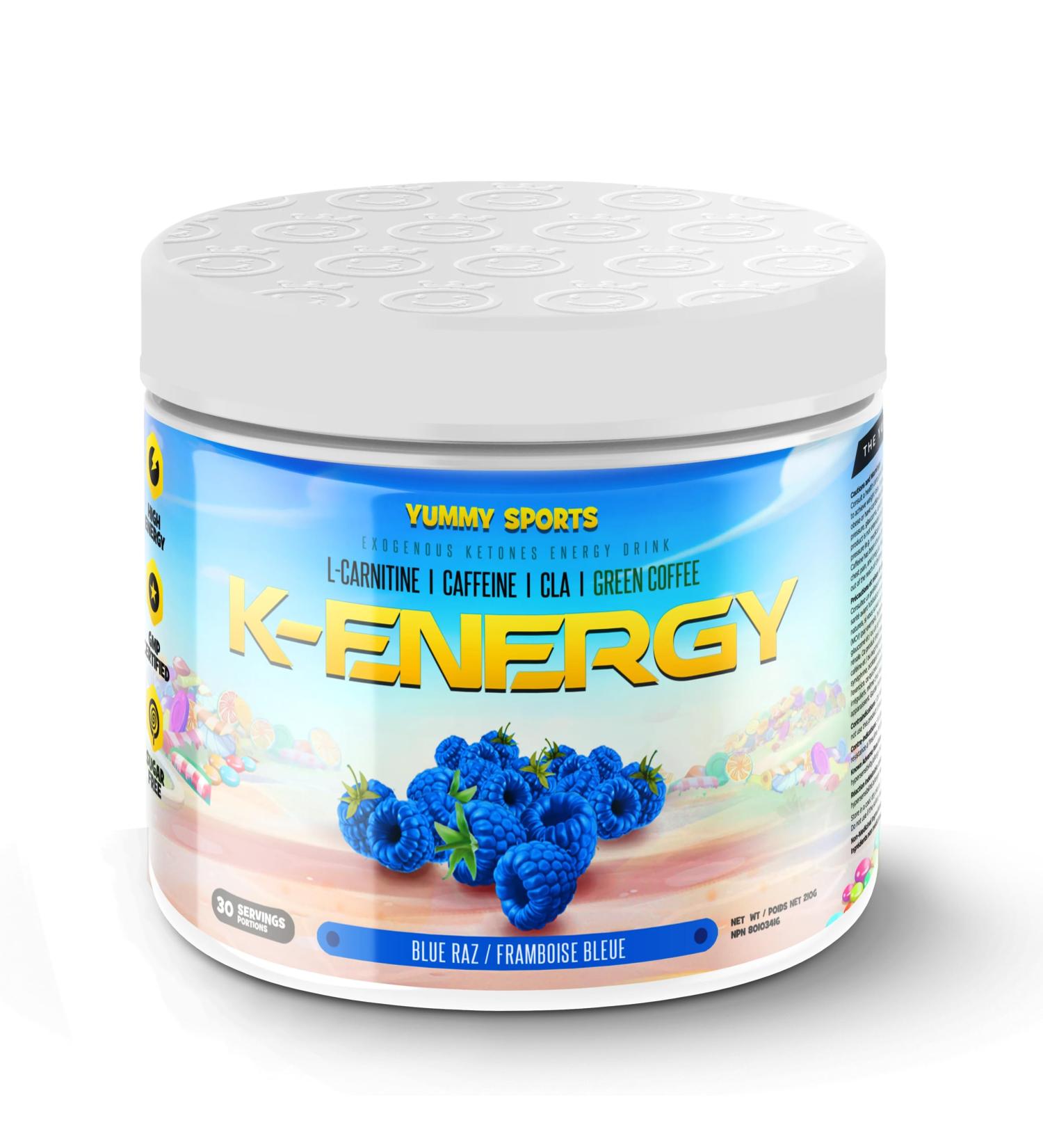 Yummy Sports K-Energy Drink Supplement Boost Energy Enhance Focus Physical Performance Powered by BHB MCT Caffeine Keto-Friendly Energy Drink - 30 Servings - 210g - Blue Raspberry - Buy Online on GoSupps.com