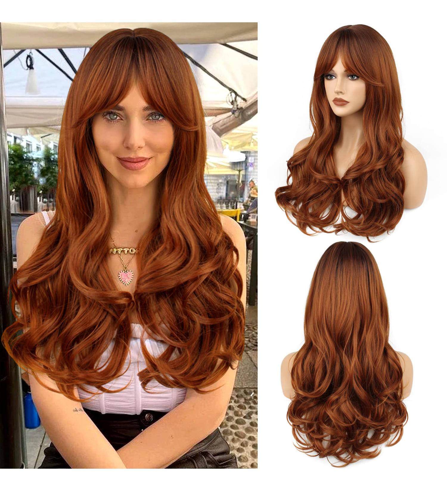 Faelbaty Long Curls Orange Pony Wig - Ombre Brown to Orange for Women | Natural Curly Wig for Party & Cosplay - Buy Online on GoSupps.com
