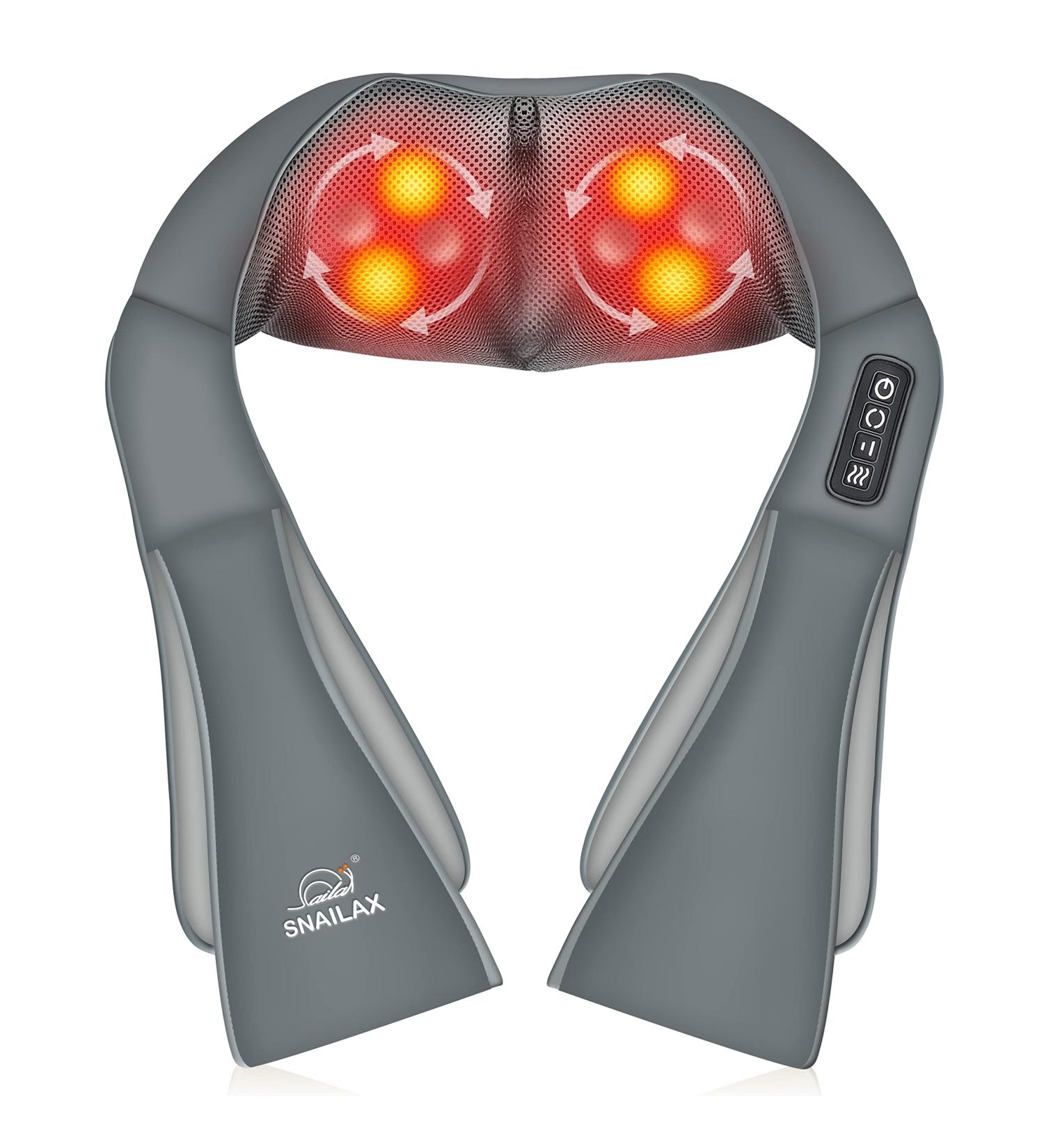 Snailax Shiatsu Neck and Shoulder Massager with Heat - Deep Kneading Electric Massage Pillow for Neck, Back, Shoulder, Foot - Grey - Buy Online on GoSupps.com