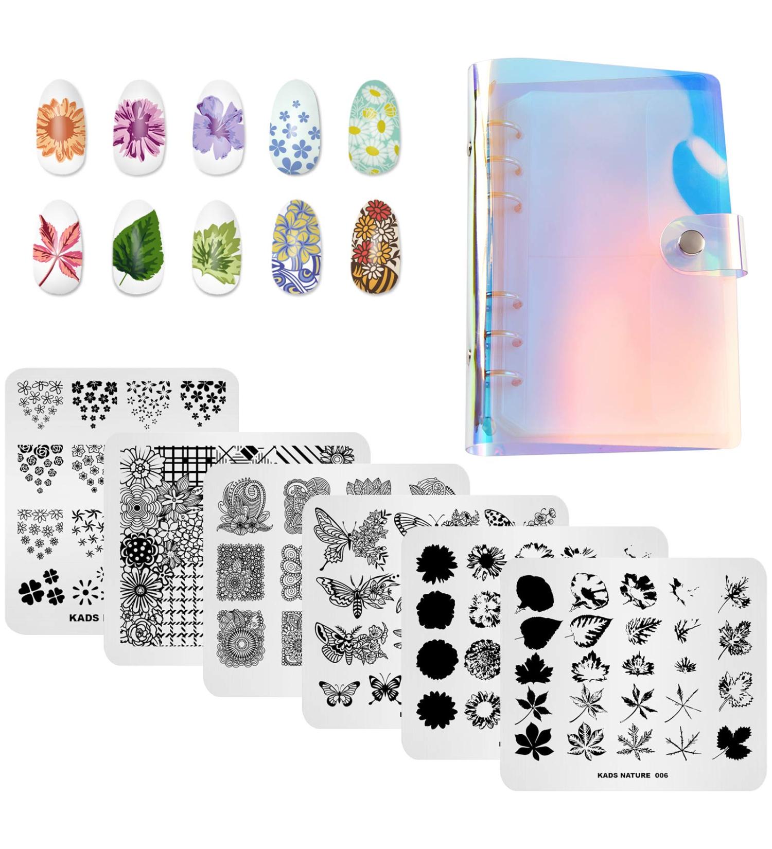 Alexnailart 6-Piece Nail Stamping Plates Set with Multi-Patterns Image Templates for Manicure - Includes Storage Bag (Set6) - Buy Online on GoSupps.com