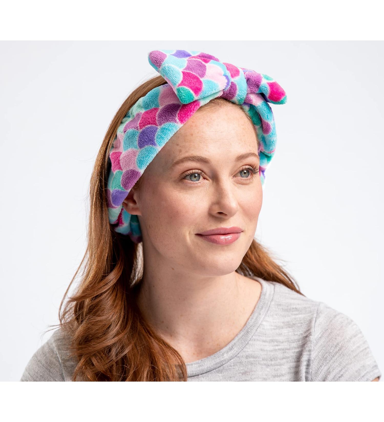 CAMPANELLI Big Bow Headband (2-Pack) for Washing Face Makeup Spa Shower & Gym. Soft Fleece Hair band Women and Girls. FreshFace as seen on QVC (Mermaid)