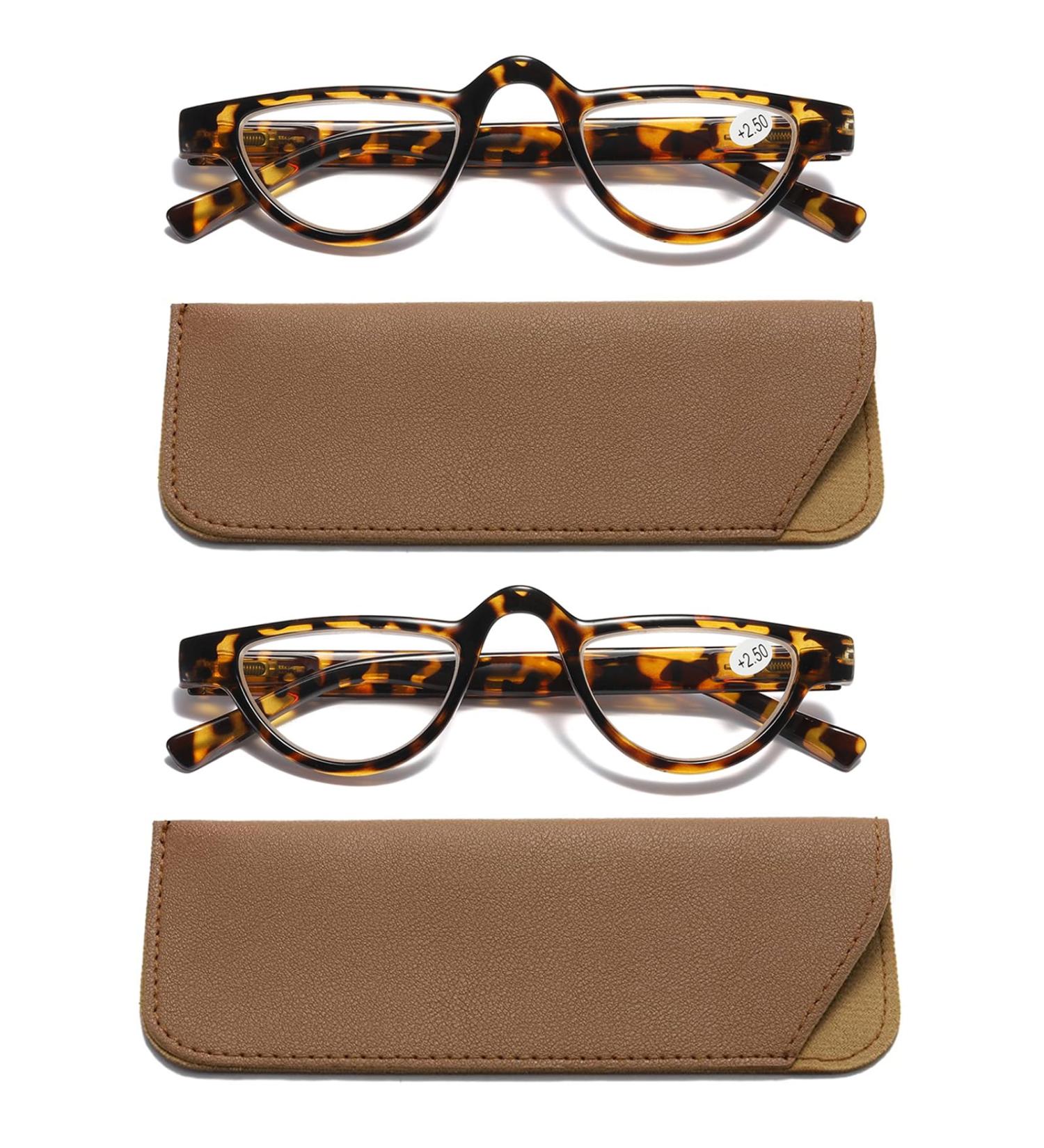 Hubeye Retro Half Moon Reading Glasses 2 Pairs - Lightweight Half Frame Reader with Spring Hinge - 2.50 Tortoiseshell - Unisex - 2.5 Dioptres - Buy Online on GoSupps.com
