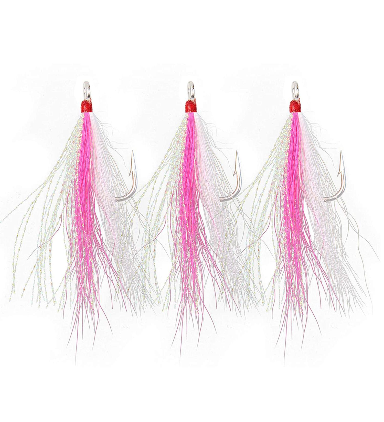 Bucktail Teasers Fluke Rig Fishing Hooks - 6pcs Pink/White Set by Shaddock Fishing - Buy Online on GoSupps.com