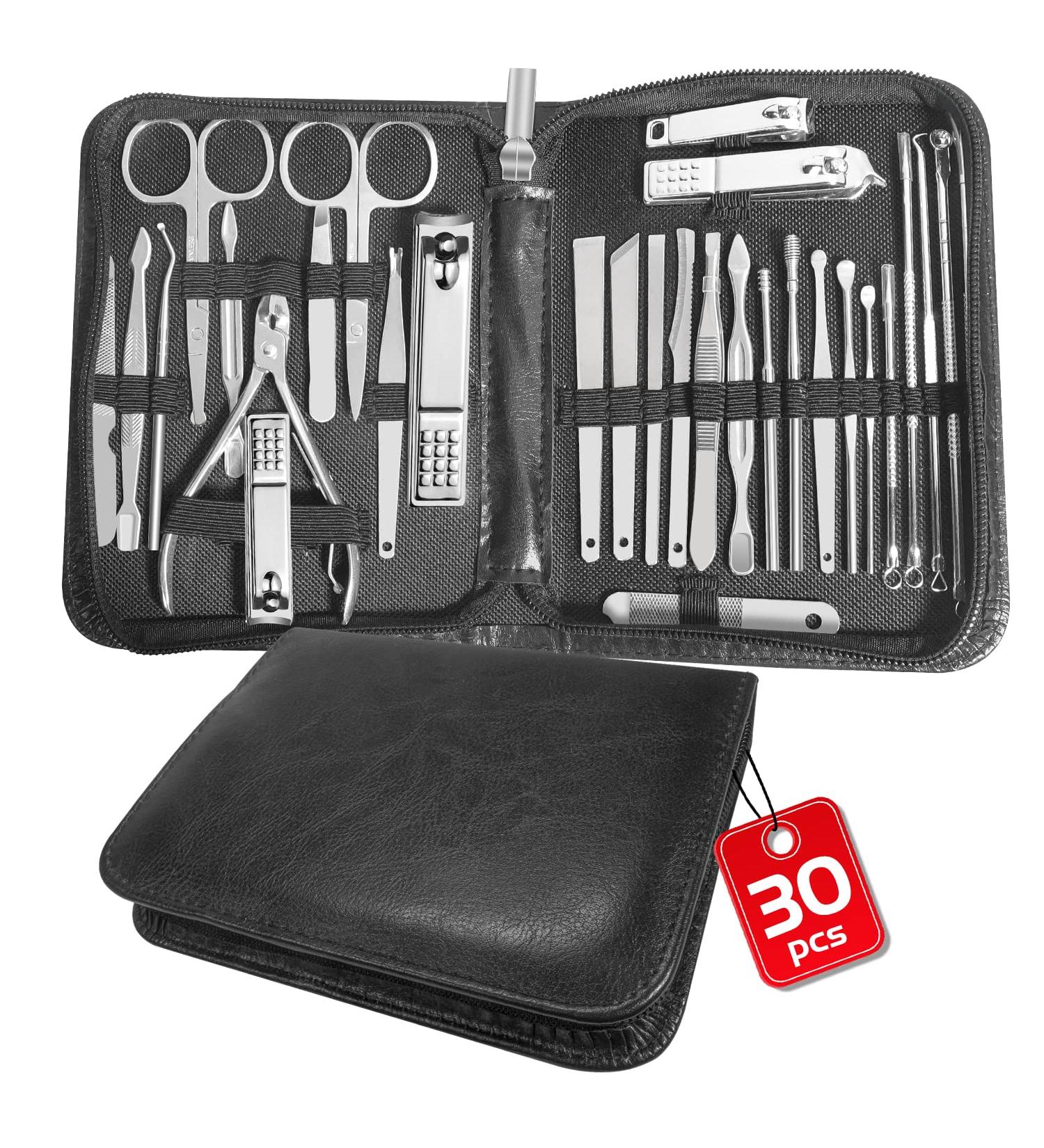 30-Piece Professional Manicure Set with Luxurious Travel Case - Stainless Steel - Buy Online on GoSupps.com