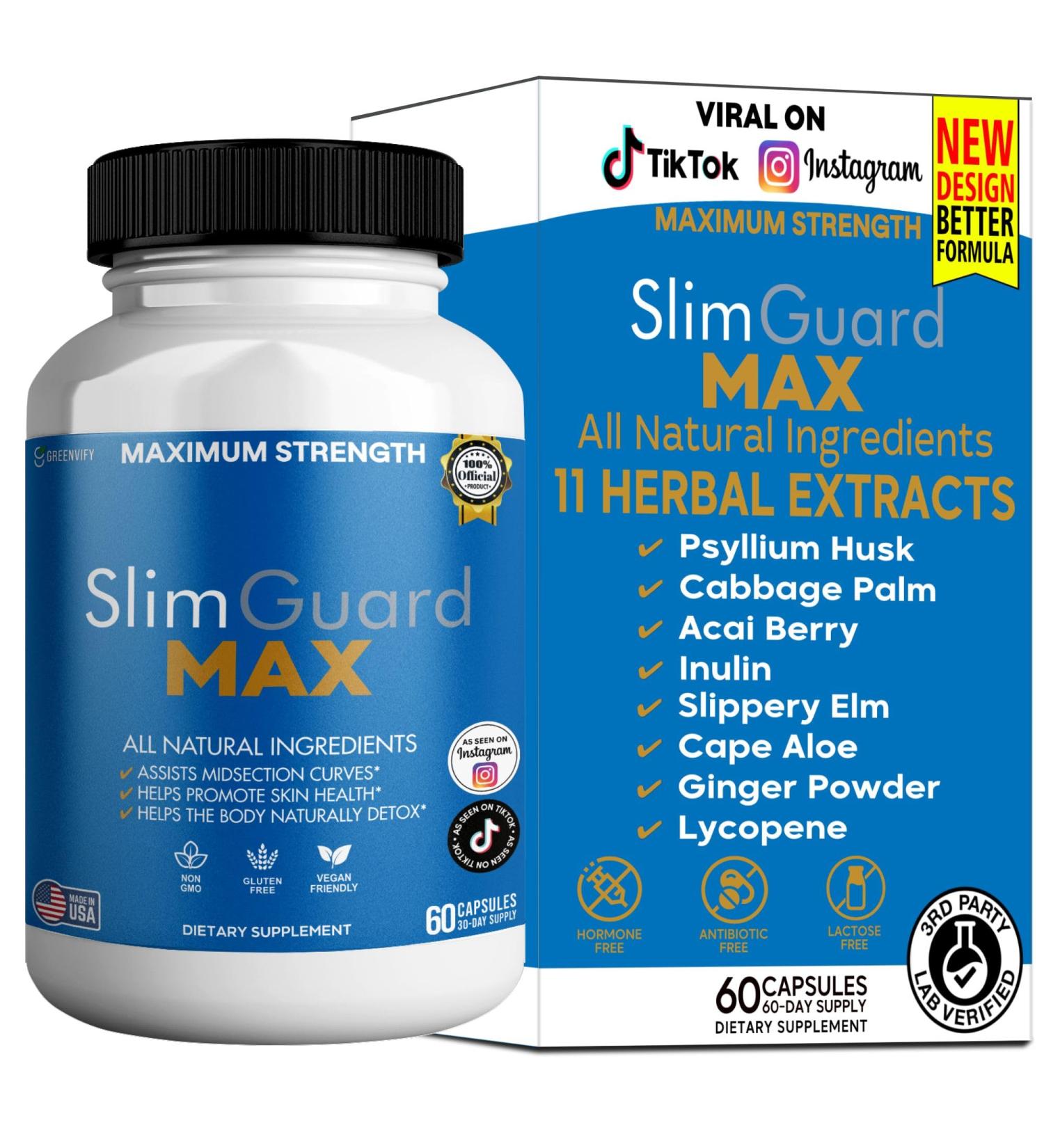 GREENVIFY SlimGuard Max Maximum Strength Natural Supplement 60 Capsules with Psyllium Powder Acai Berry All Natural Ingredients Vegan Friendly (1) - Buy Online on GoSupps.com