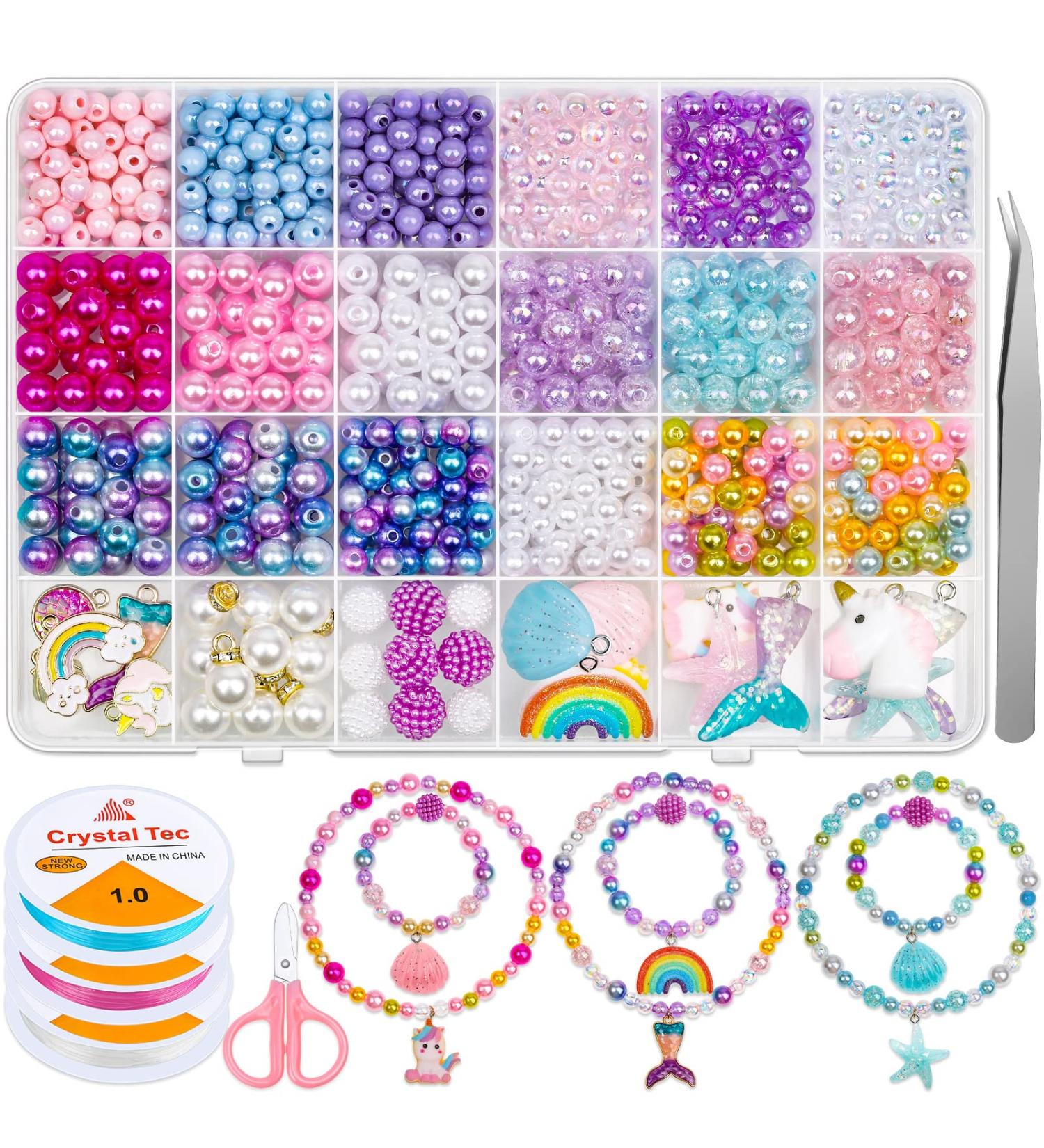 Cludoo Mermaid Charm DIY Bead Kit 773Pcs Unicorn Bracelet Making Set for Kids Girls with Pearl Starfish Shell Ocean Pearl Beads for Jewelry Making