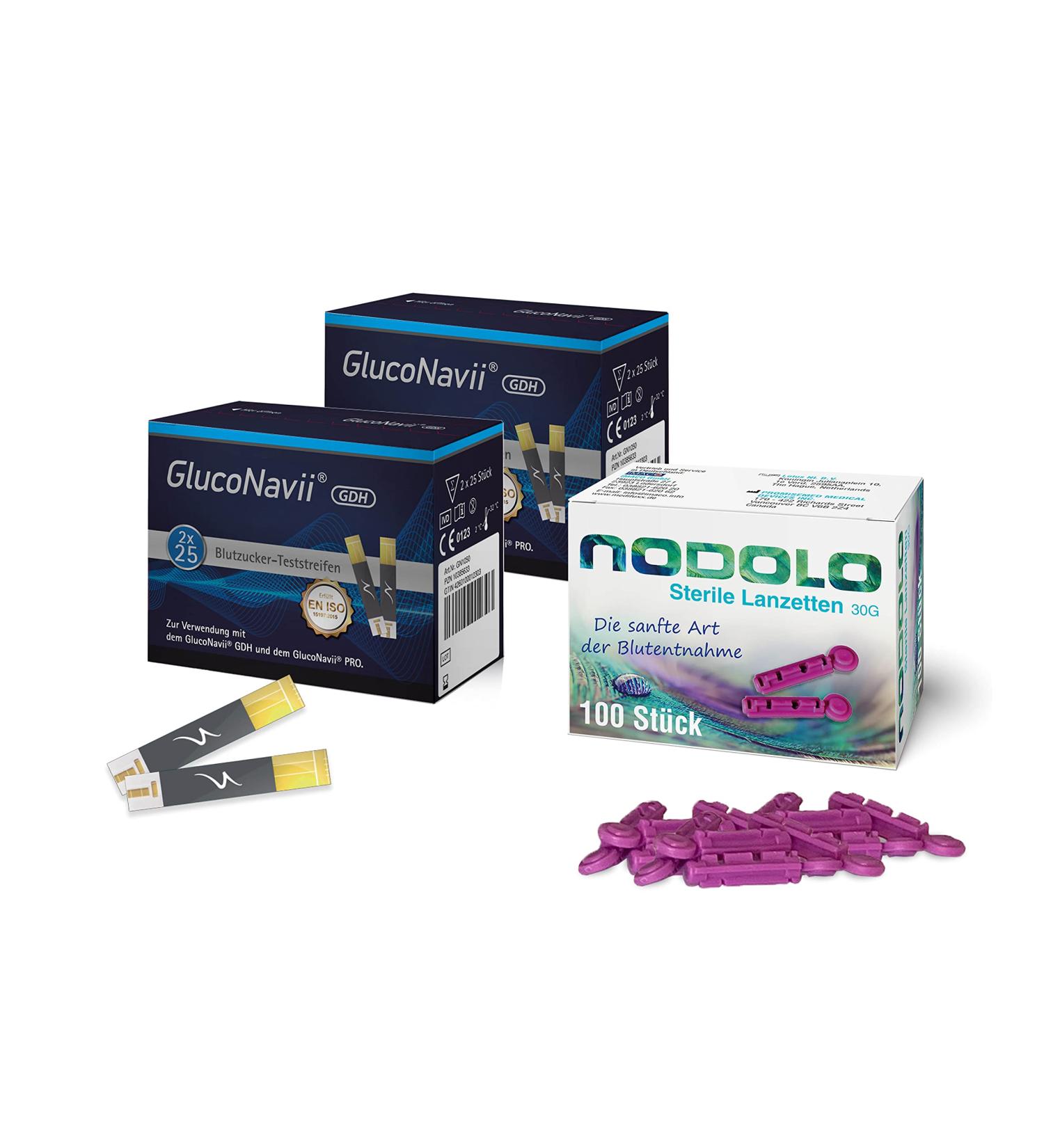 GlucoNavii blood glucose test strips 100 pieces incl. Nodolo lancets 100 pieces in a bundle