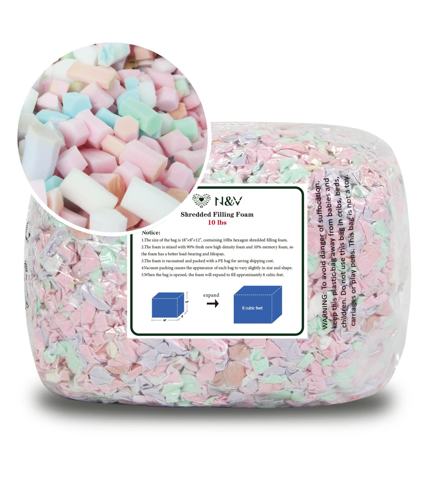 N&V 10LB Shredded Foam Filling Bean Bag Refill - High Density, Odorless & Allergen-Free for Bean Bags, Pillows, Dog Beds, Cushions & Crafts - Buy Online on GoSupps.com