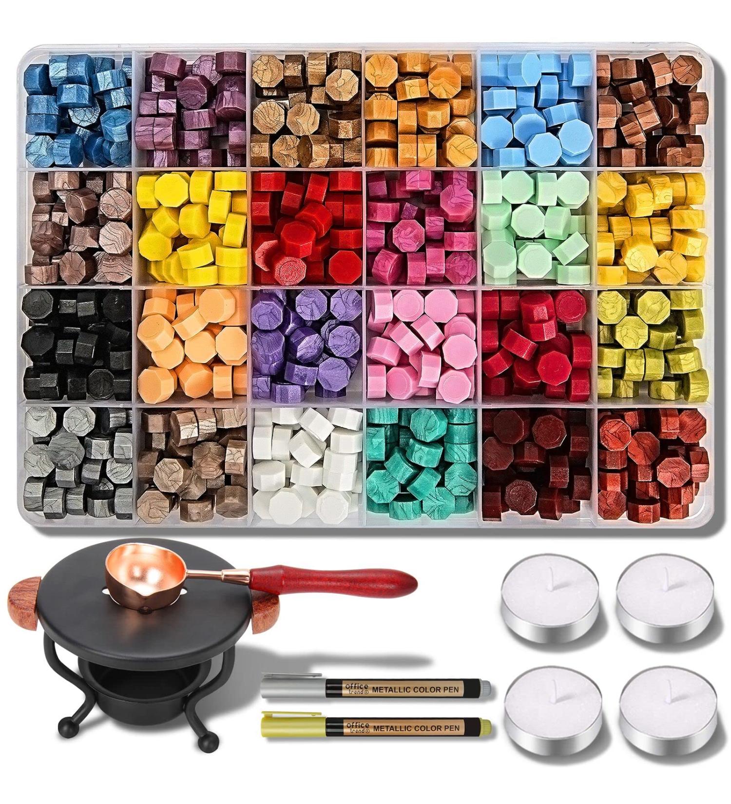 YIPLED Sealing Wax Kit - 728 Pcs Wax Seal Stamp Set with 24 Color Beads, Seal Warmer, Spoon, Candles - Ideal for Gift & Envelope Sealing, Wedding Invitations - Buy Online on GoSupps.com