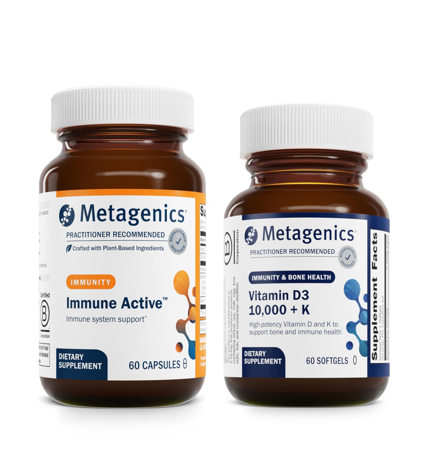Metagenics Bundle - Immune Active & D3 10 000 + K - 60 Capsules of Immune Active for Immune Health Support - 60 Softgels of D3 10 000 + K for Immune Support Bone Health & Heart Health - Buy Online on GoSupps.com