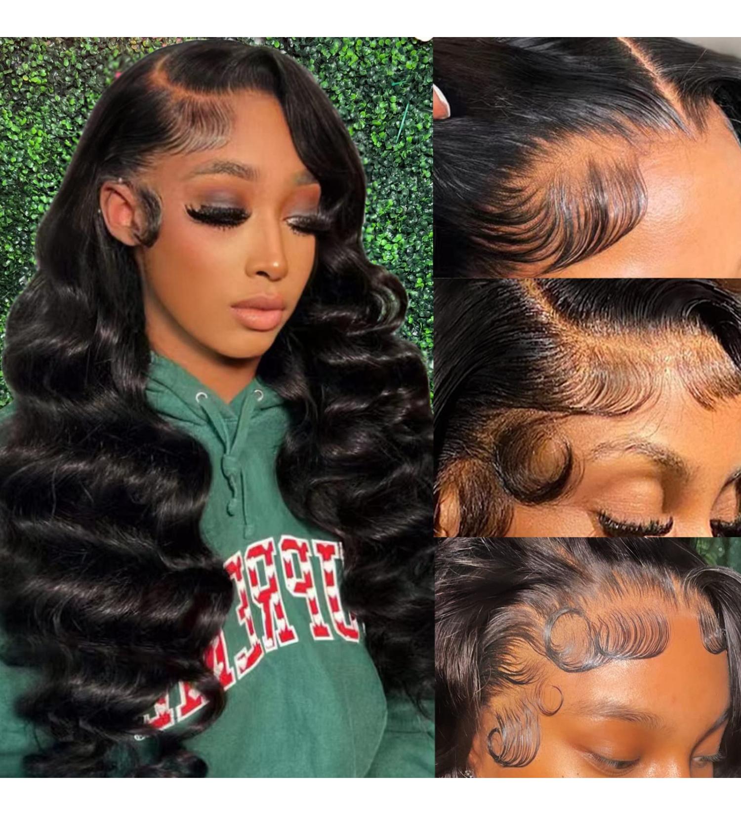 YELHADU Body Wave Human Hair Lace Front Wig 22 Inch 150% Density | Pre Plucked 13x4 HD Lace Frontal Wig for Women with Baby Hair | Natural Black - Buy Online on GoSupps.com