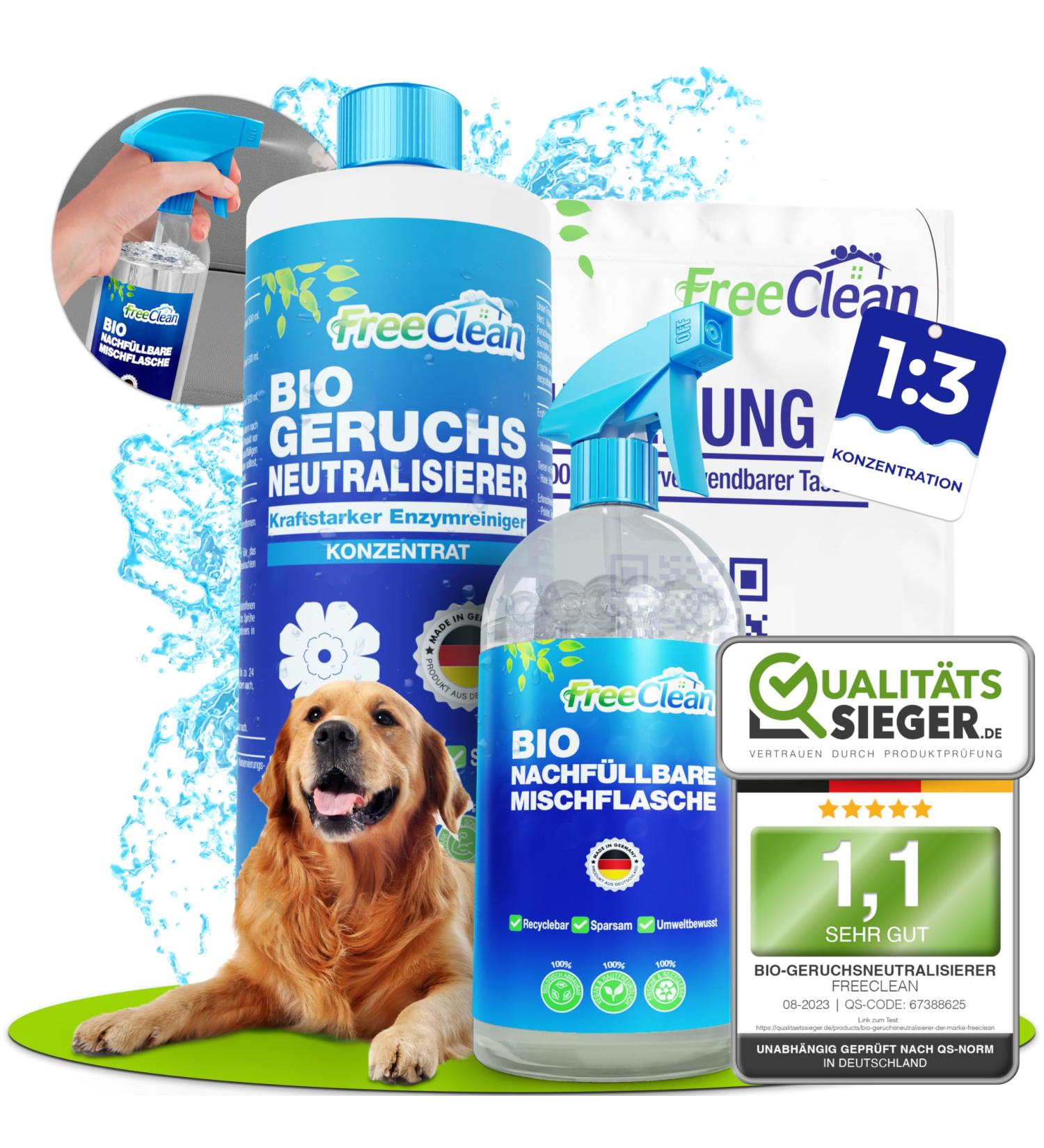 Buy New Freeclean Organic Bio Odor Neutralizer Concentrate 1000ml - Extra Strong Enzyme Cleaner for Dog Urine | Eco-Friendly & Chemical-Free - Buy Online on GoSupps.com