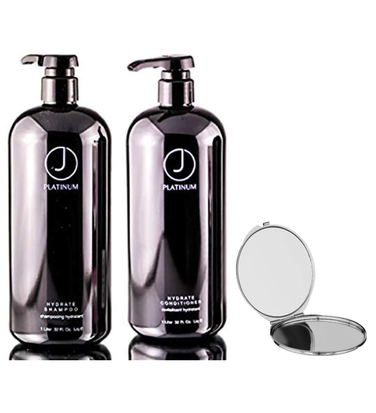 J Beverly Hills Platinum HYDRATE Shampoo & Conditioner DUO Set (with Sleek Compact Mirror) (32 oz / 1 Liter - large DUO kit) 32 Ounce / 1 Liter - Large DUO kit