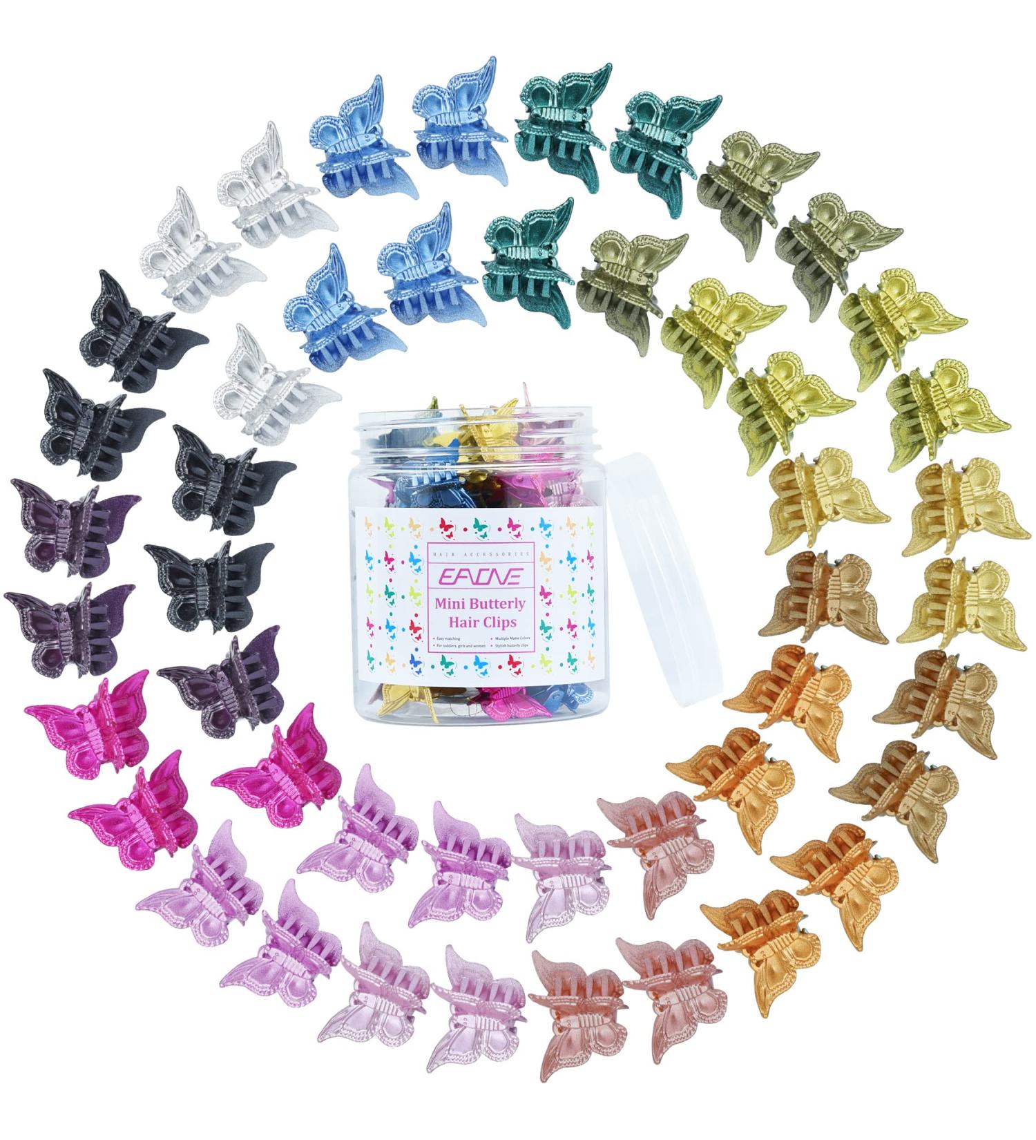 EAONE 50-Piece Butterfly Hair Clips Set for Girls and Women - Metallic Color Hair Accessories in Cute Mini Clips - Ideal for 90s and 2000s Style - Includes Storage Box - Buy Online on GoSupps.com