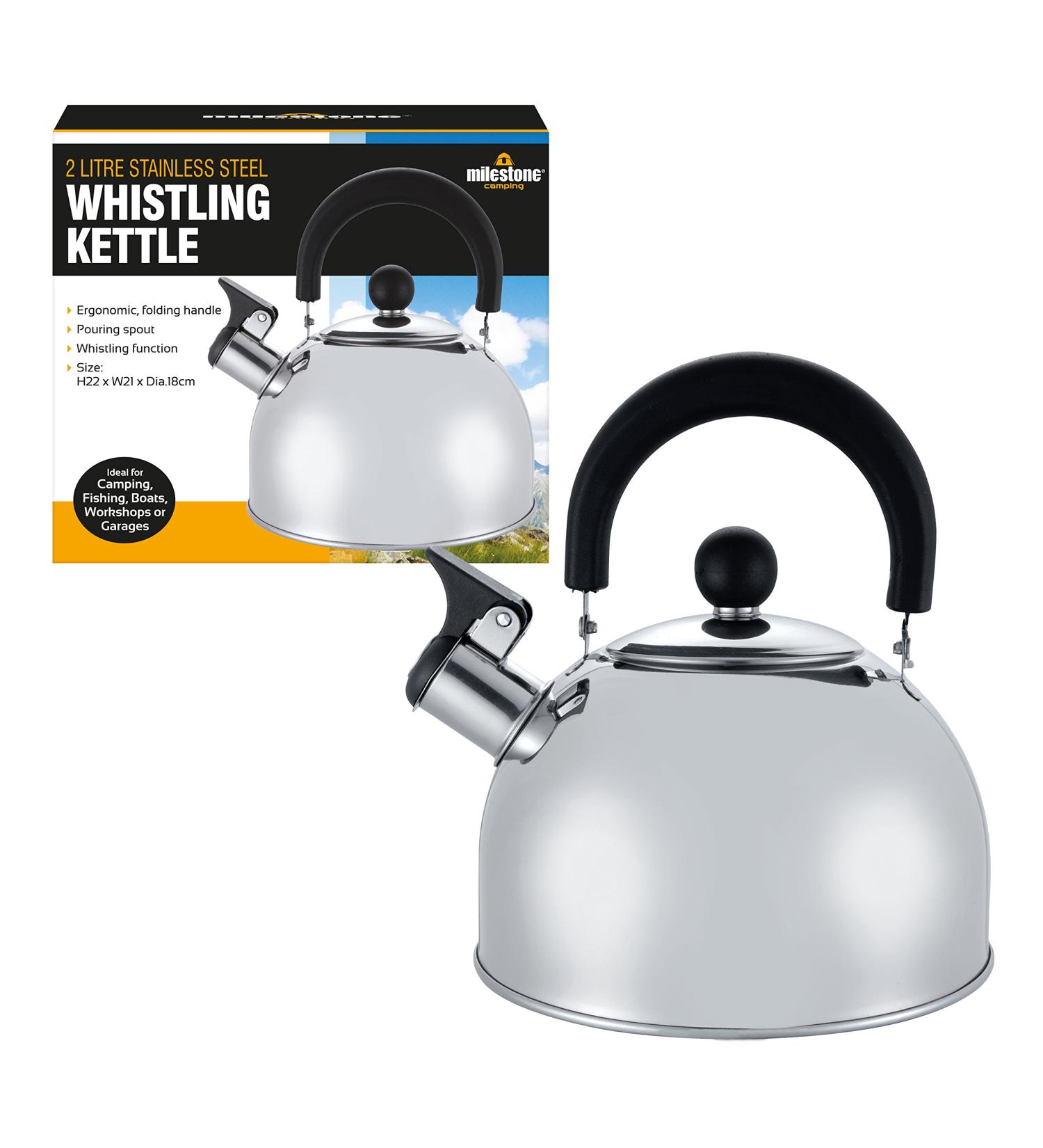 Milestone Camping Men's Stainless Steel Whistling Kettle - Lightweight 2L Silver Ergonomic Design - Buy Online on GoSupps.com