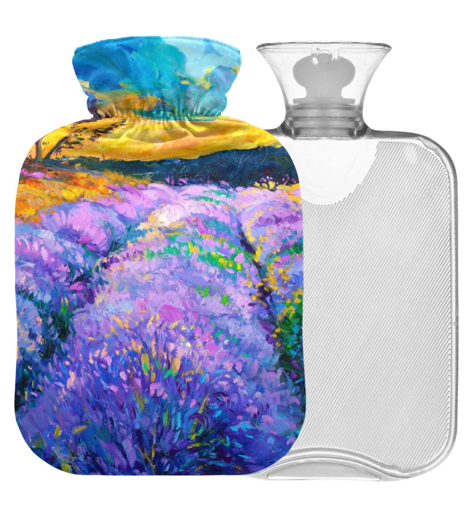 NAANLE Watercolor Hot Water Bottle with Cover - Lavender Fields | 1L for Pain Relief & Therapy - Ideal for Back Hand & Neck - Buy Online on GoSupps.com