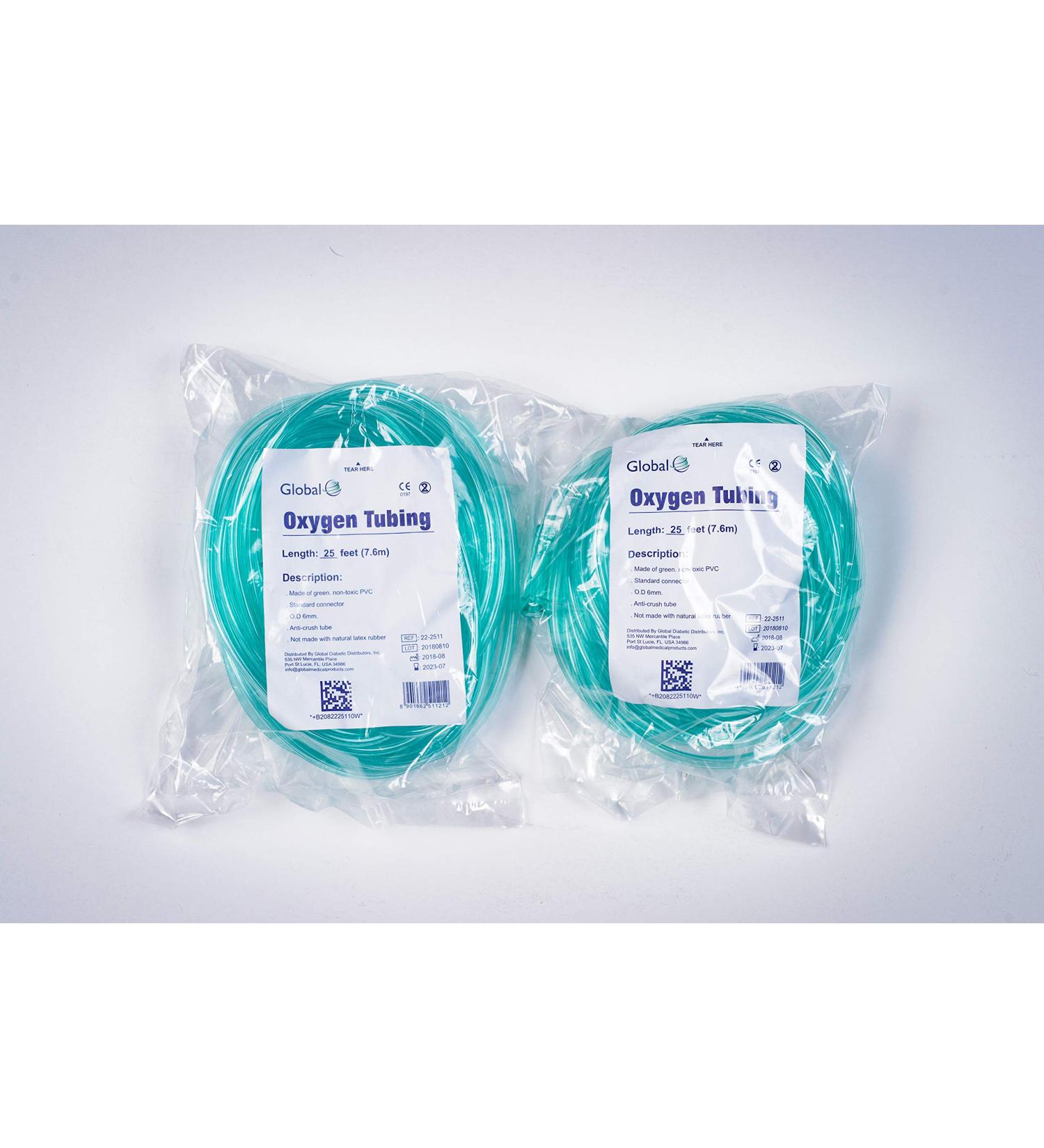 Global Crush Resistant Oxygen Tubing - 25'(25 ft) Tubing, Green - 2 Pack
