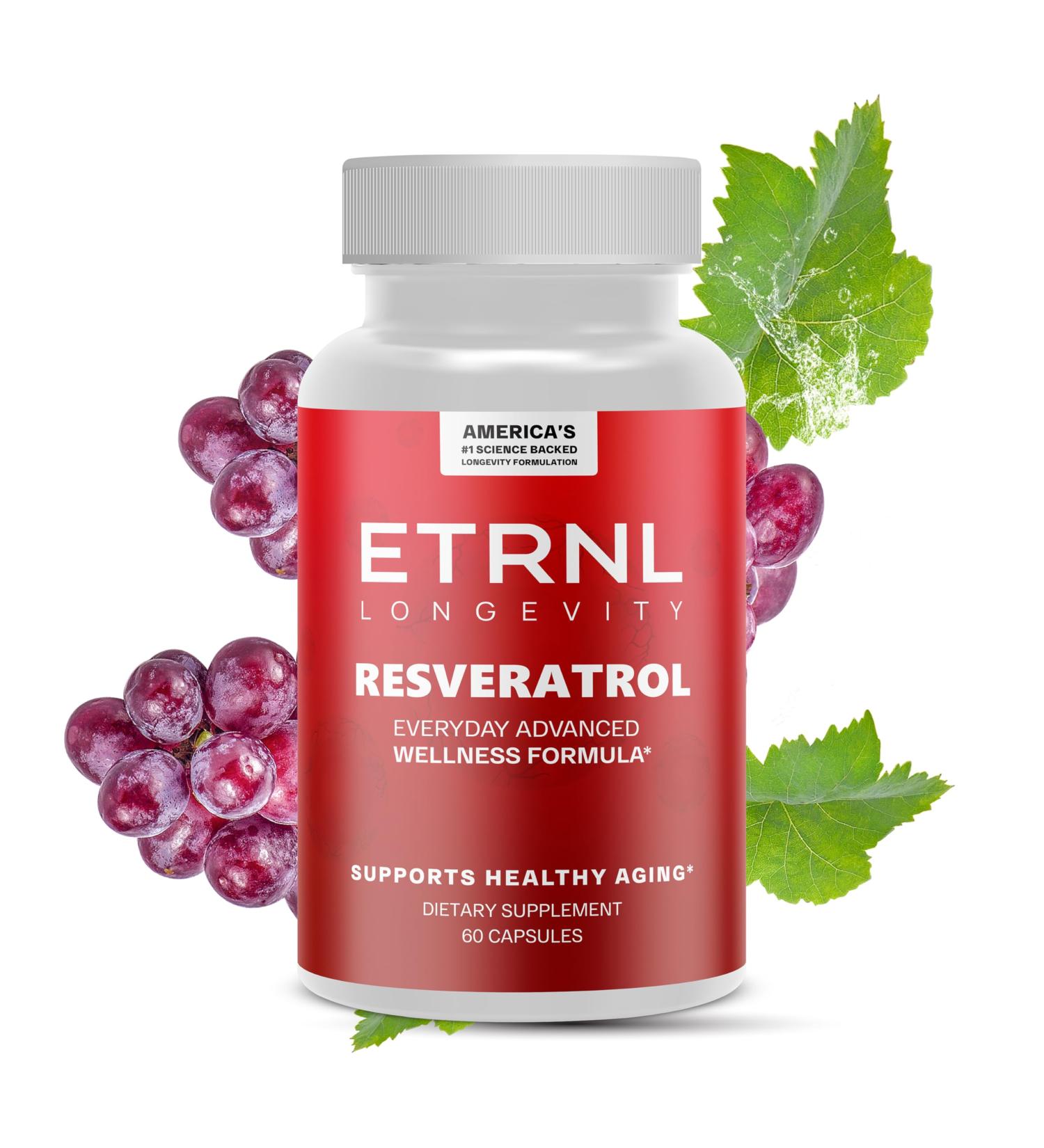 ETRNL Longevity Resveratrol 600mg - 60 Capsules - Premium Japanese Knotweed Extract with Natural Polyphenols - Daily Antioxidant Supplement - Vegan Non-GMO Gluten-Free - Made in USA - Buy Online on GoSupps.com