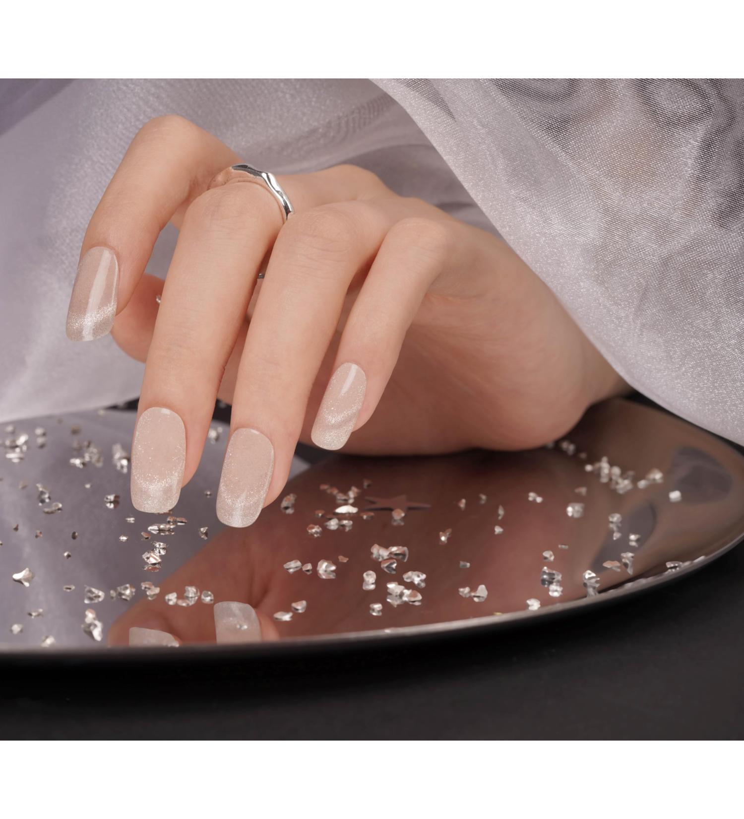 Danni & Toni Half Hardened Gel Nail Films - Crystal Haze Light Pink Nude Cat Eye Glossy Stickers | Semi-Hardened Nail Wraps | 28 Pack Nail Design Tickers - Buy Online on GoSupps.com