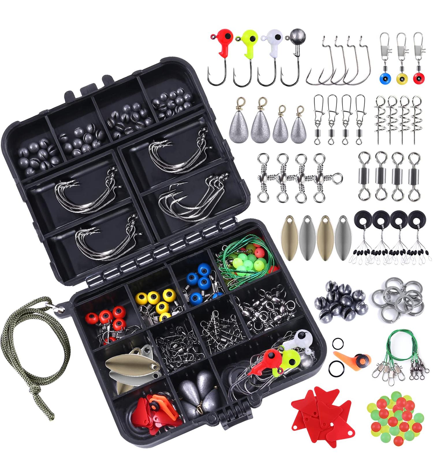 TOPFORT 187/230pcs Fishing Accessories Kit with Tackle Box - Jig Hooks, Sinker Weights, Swivels, Snaps, Slides - Bass Casting Sinker Set - Fishing Gear - Buy Online on GoSupps.com