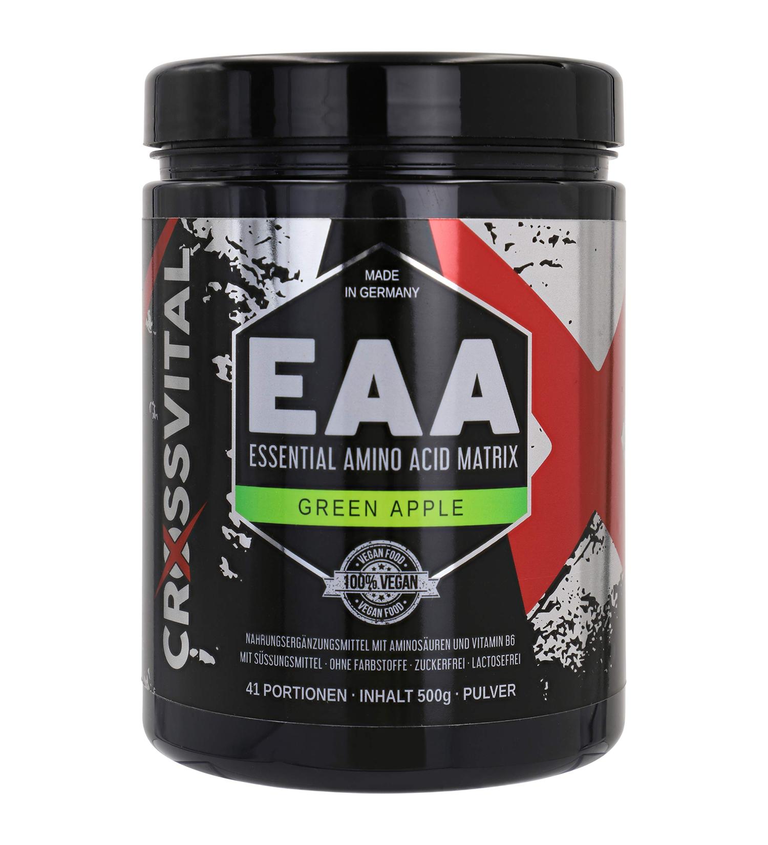 EAA Powder - CrossVital Green Apple | Vegan | 500g | Vitamin B6 | Mega Taste | 1A Soluble | Made in Germany - International Shipping Available - Buy Online on GoSupps.com