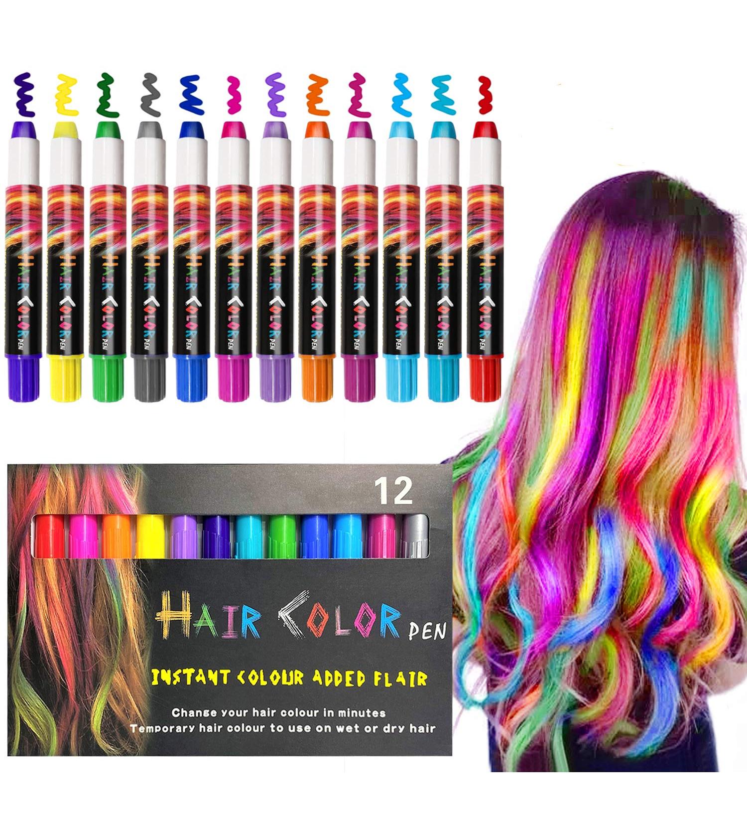 EBANKU 12 Color Temporary Hair Chalk Crayon for Girls - Washable Hair Dye for Birthday, Christmas, Halloween - Cosplay Party Favors for Kids & Adults - Buy Online on GoSupps.com