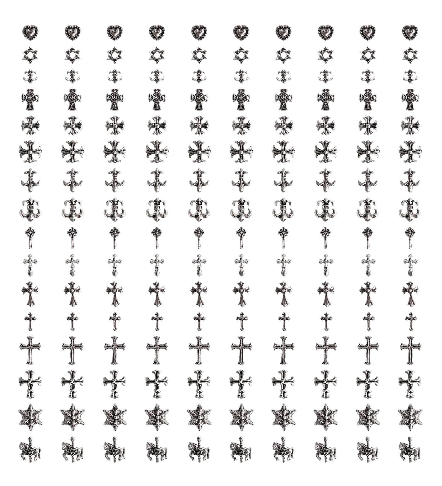 Zykort 160 PC 3D Cross Nail Charms - Silver Punk Metal Decorations for DIY Gothic Manicure - Buy Online on GoSupps.com