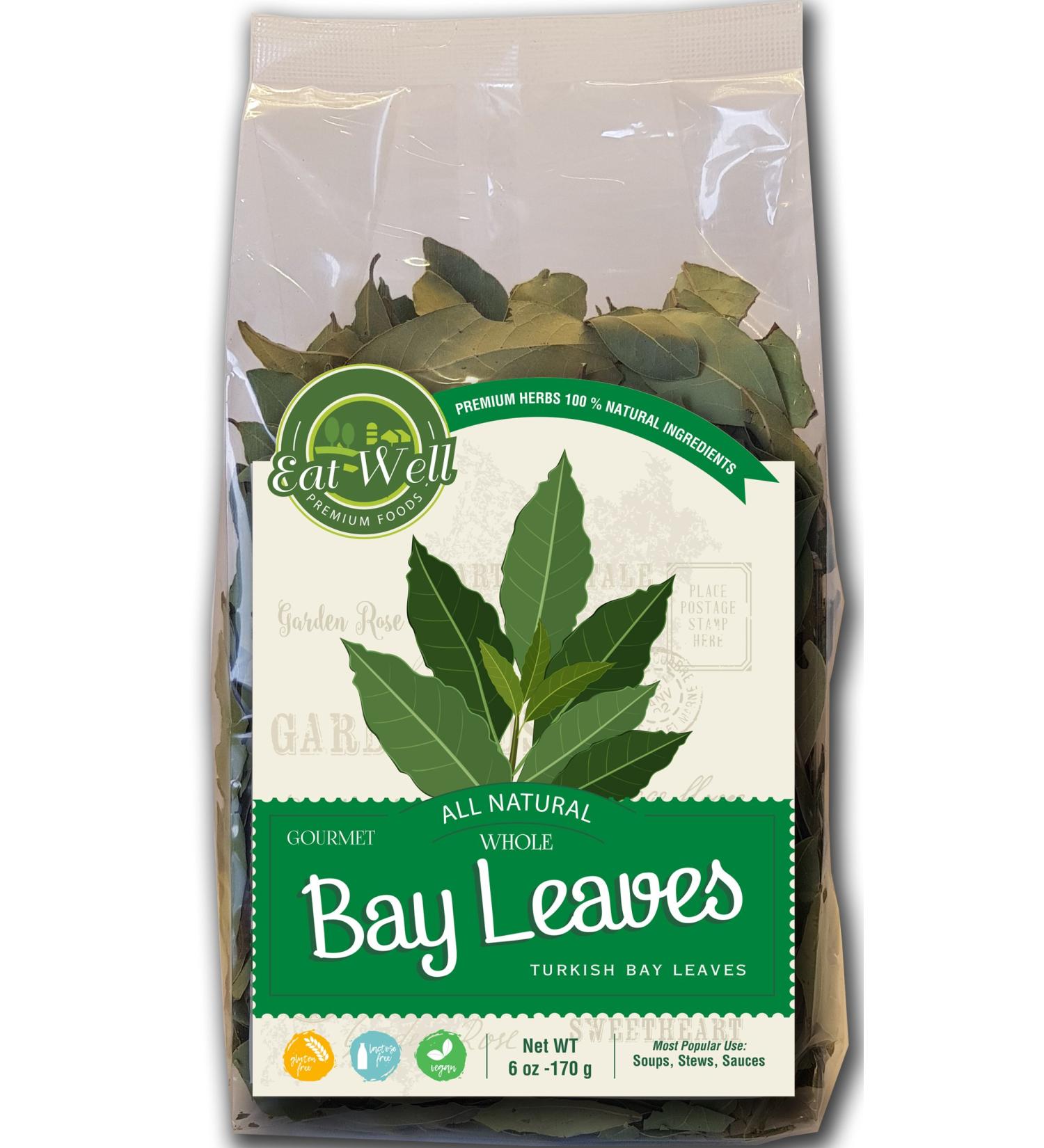 Eat Well Premium Foods Turkish Bay Leaves Whole 6 oz Bag - 100% Natural Dried Bay Leaf (Bulk) - Buy Online on GoSupps.com