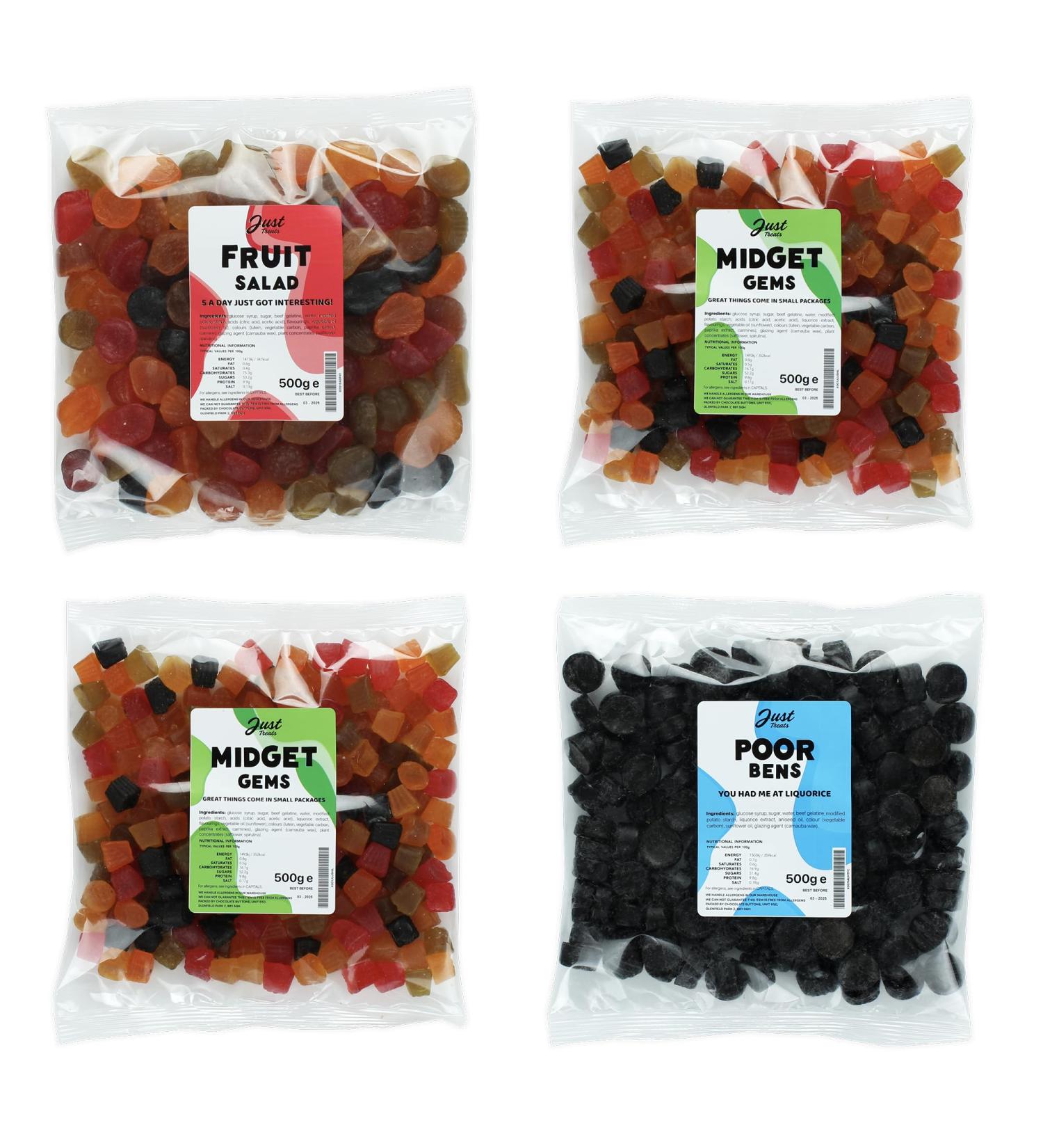 Lion Original Gums The Miniature Rainbow - Fruit Salad 2 x Midget Gems Poor Bens (4 x 500g Bags) - 2 4 4 5 - Buy Online on GoSupps.com