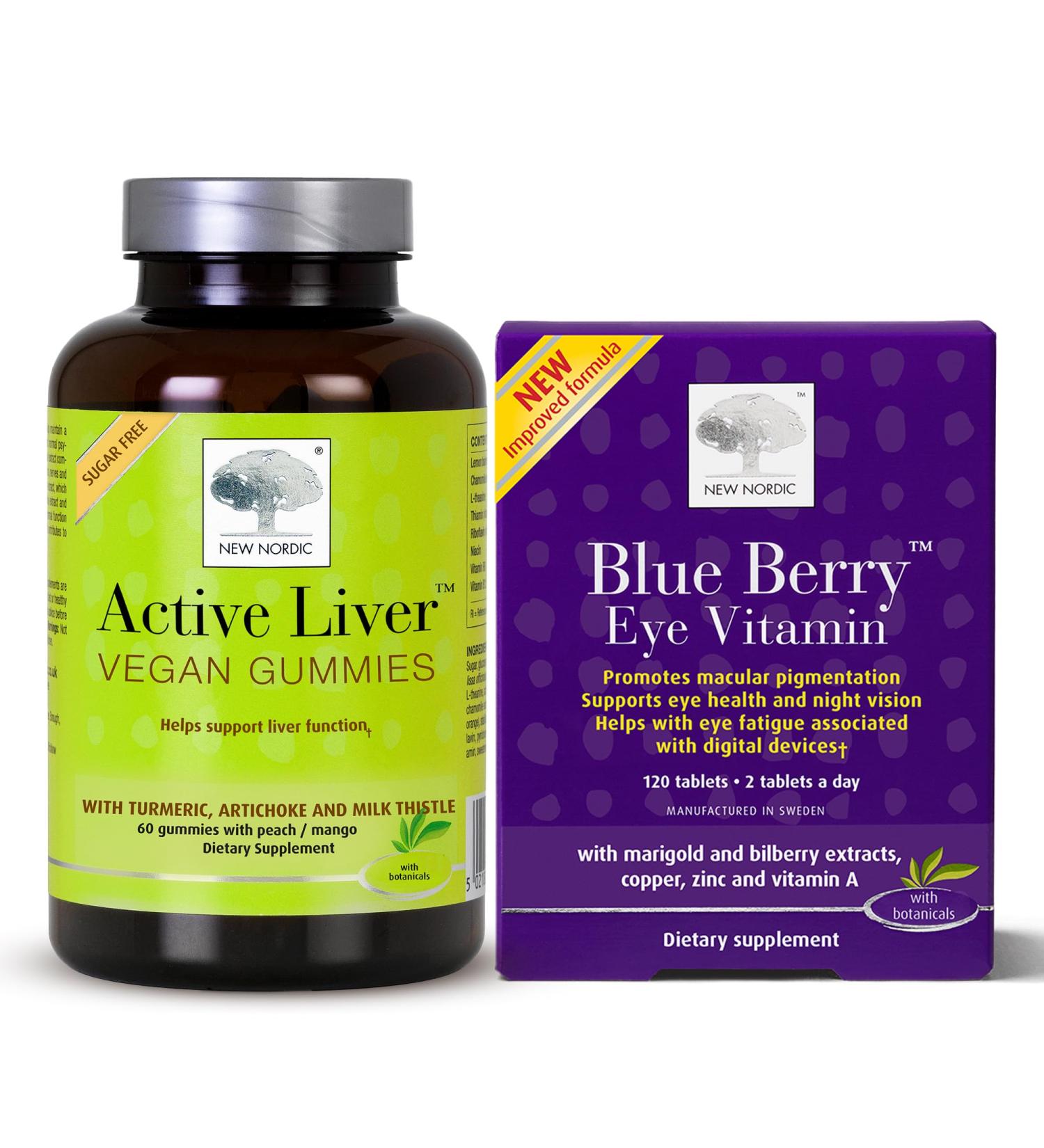NEW NORDIC Eye & Liver Support Bundle Blue Berry Eye Vitamin (Strong) 120s Plus Active Liver Gummies 60ct - Buy Online on GoSupps.com