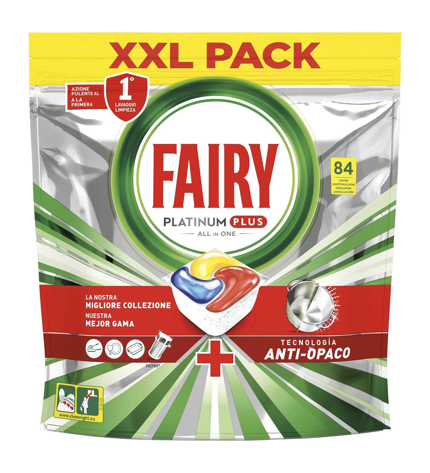 Fairy Platinum Plus Dishwasher Pads 84 Capsules Lemon Dishwasher Detergent Original Shine Anti-Matte Technology with Brilliant Action - Buy Online on GoSupps.com