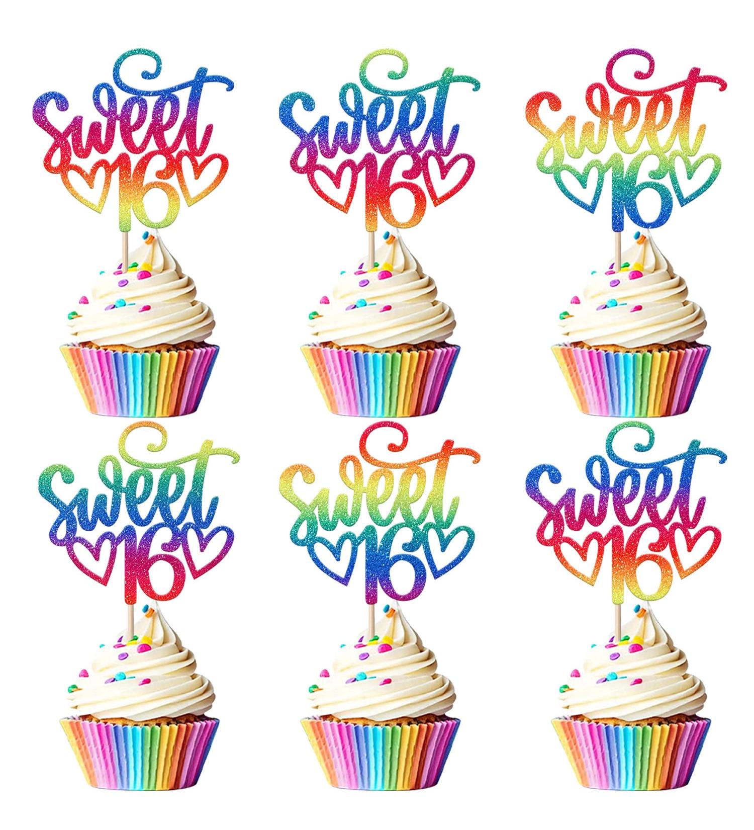 24 Pack 16th Birthday Cupcake Toppers Glitter Sixteen Happy Sweet 16 Cupcake Picks Cheers to 16 Years Old Cupcake Decorations for 16th Birthday Anniversary Party Cake Decorations Supplies Light Blue 3-rainbow - Buy Online on GoSupps.com