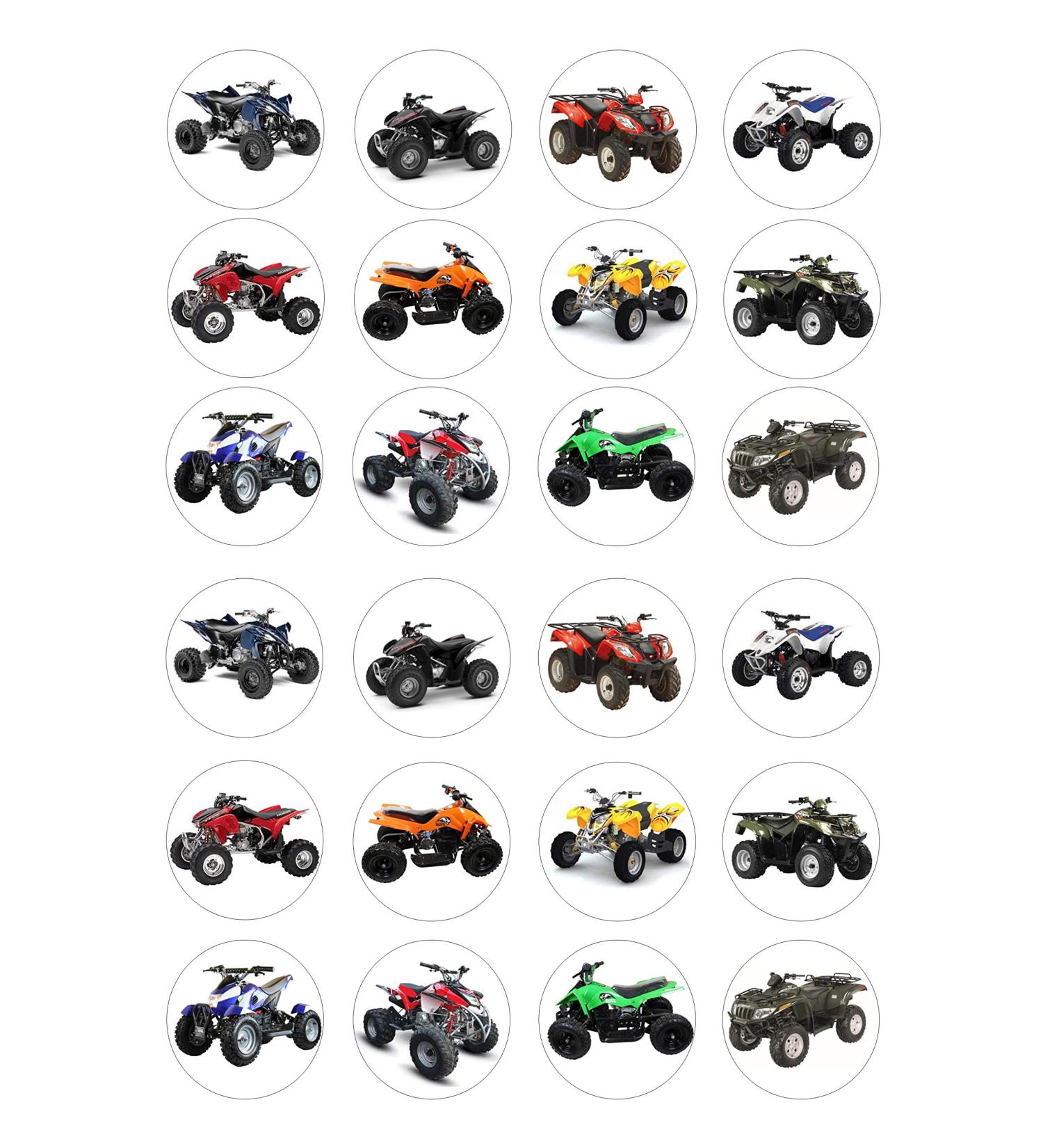 24 Quad Bikes edible Wafer Card rice paper pre cut Cupcake Toppers Cake