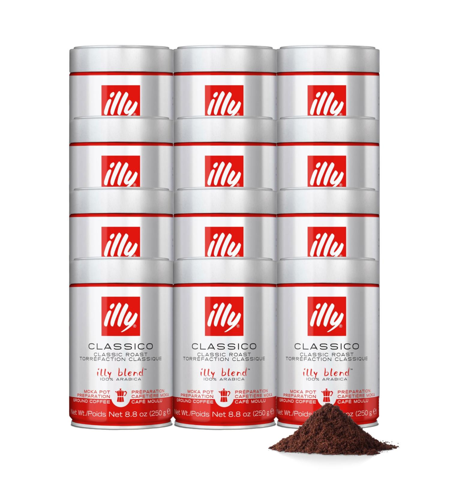 illy Caf moulu pour Moka Classic 100% Arabica avec des Notes de Caramel Fleur d'Oranger et Jasmin Go t doux et arri re-go t sucr Pack de 12 boites (12 x 250gr) CLASSIC 250 g (Lot de 12) - Buy Online on GoSupps.com