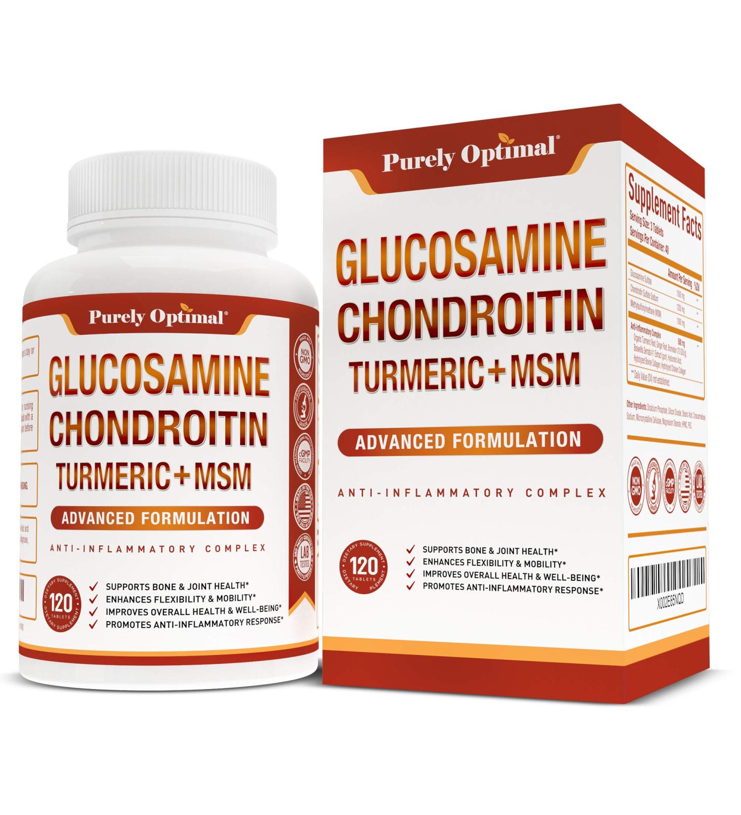 Premium Glucosamine Chondroitin MSM Supplement - 120 Capsules | PURELY OPTIMAL - Buy Online on GoSupps.com